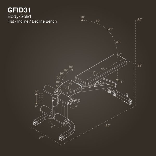 Body-Solid Flat-Incline-Decline Bench-GFID31 Geometry