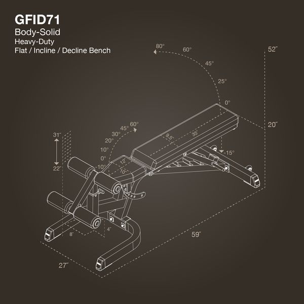 Body Solid Heavy Duty Flat Incline Decline Bench-GFID71 Geometric