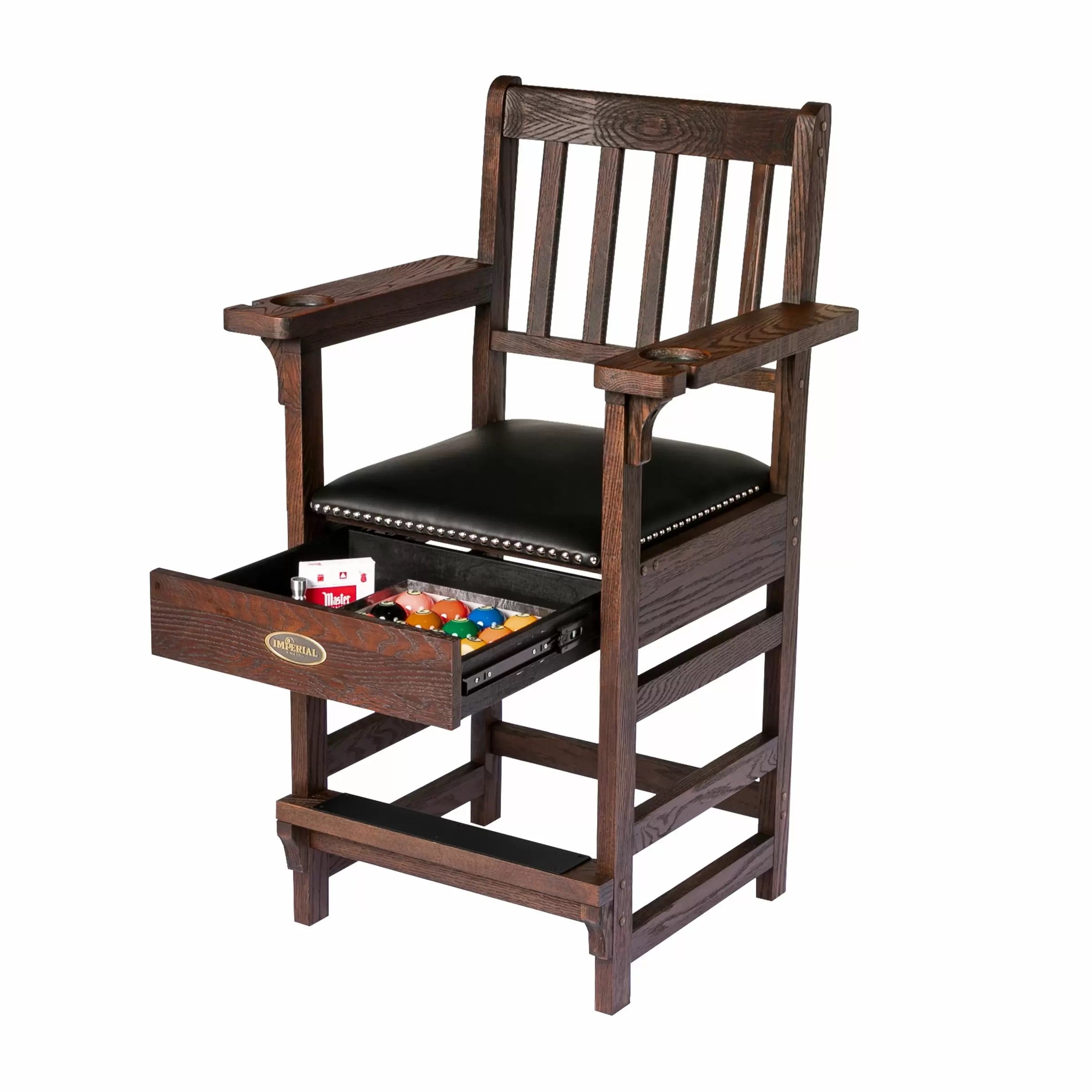 Imperial USA Premium Spectator Chair with Drawer Dark Weathered Chestnut Open Drawer