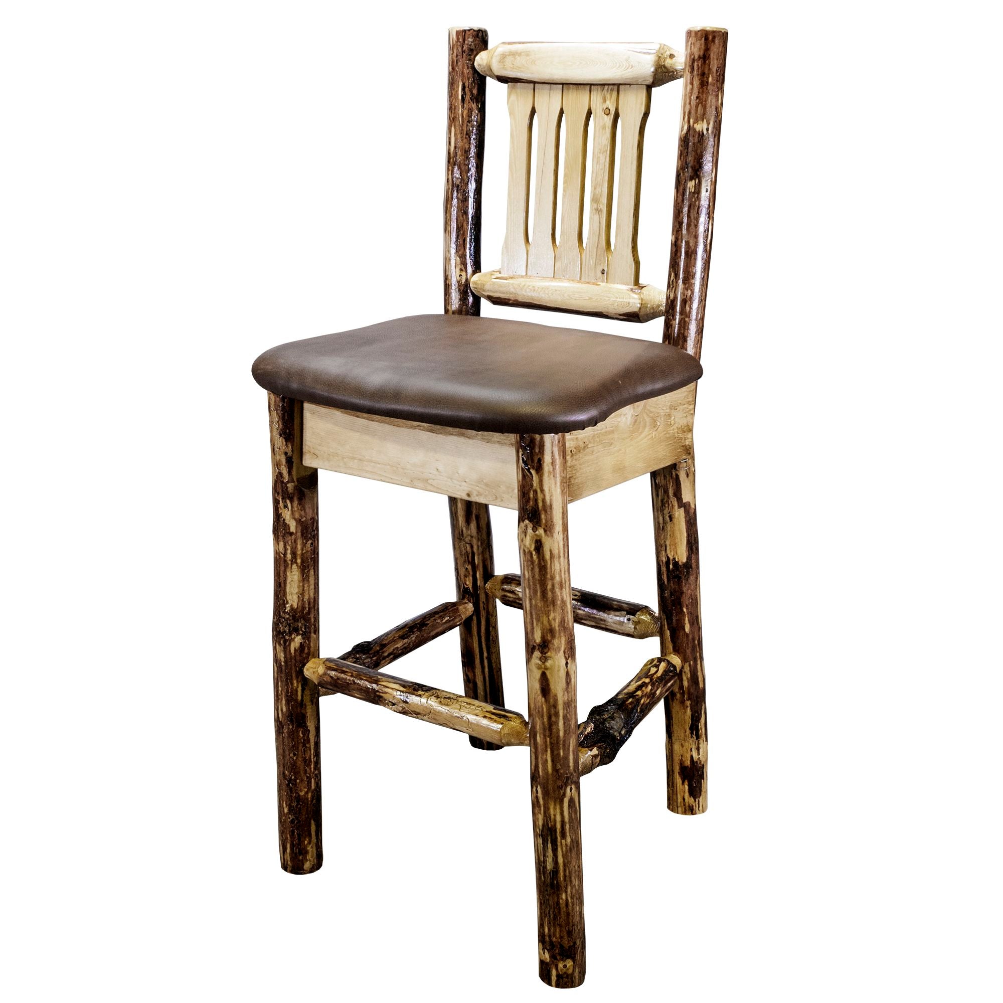 Montana Glacier Country Collection MWGCBSWNRSADD24 Barstool With Back Upholstered Seat Saddle Upholstery