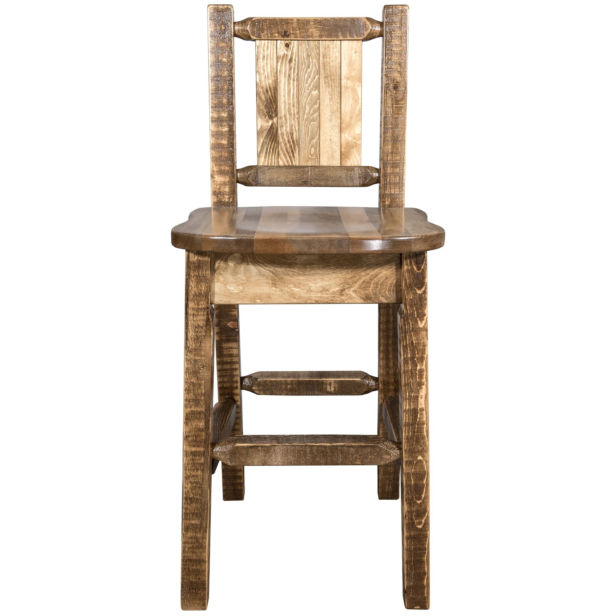 Montana Homestead MWHCBSWNRSLLZ Barstool With Back and Laser Engraved Design Stain Lacquer Finish Front