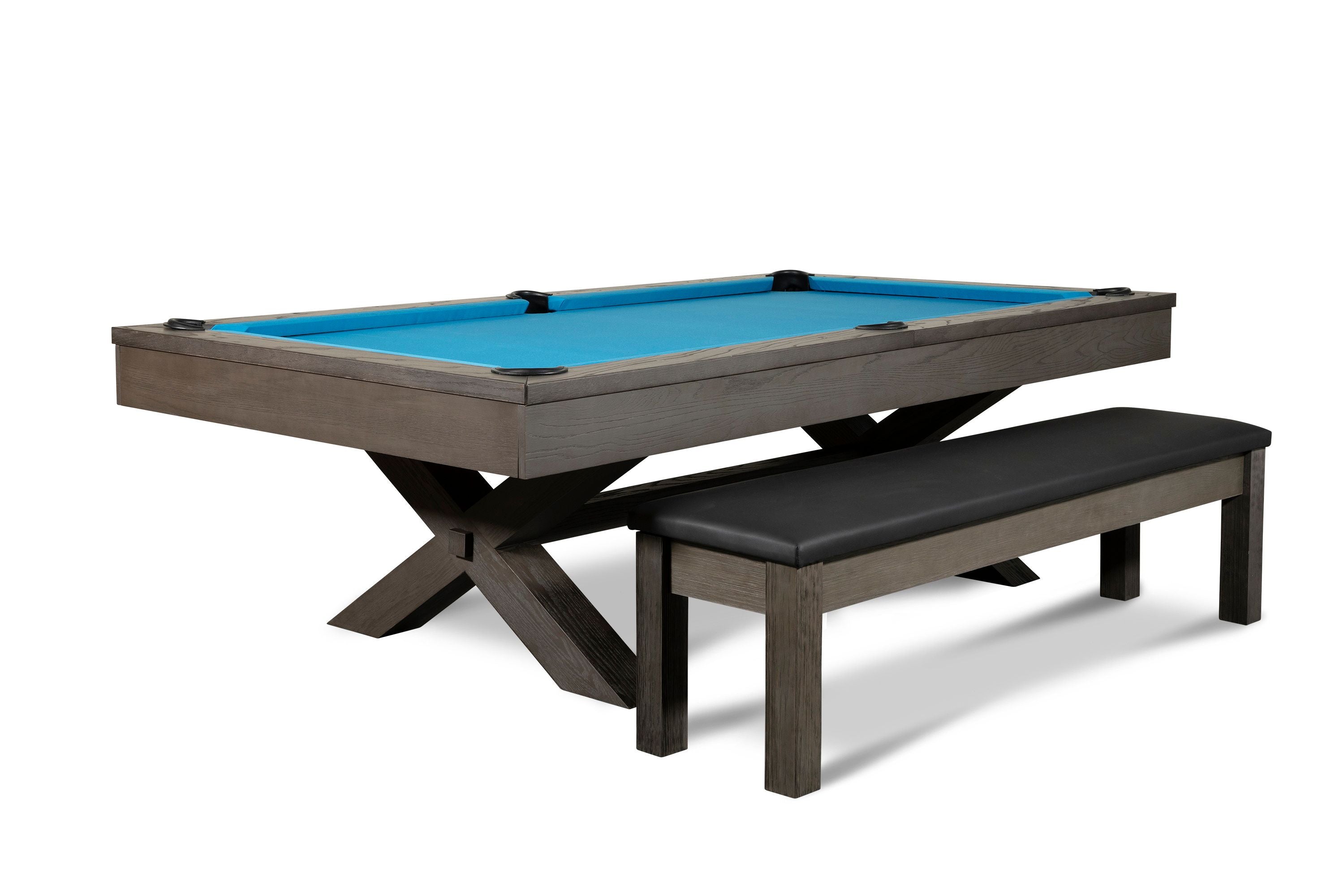 Nixon Billiards CrissyCross Slate Pool Table ISAF 90080/ISAF 90081 Charcoal Blue Fabric With Matching Game Chair