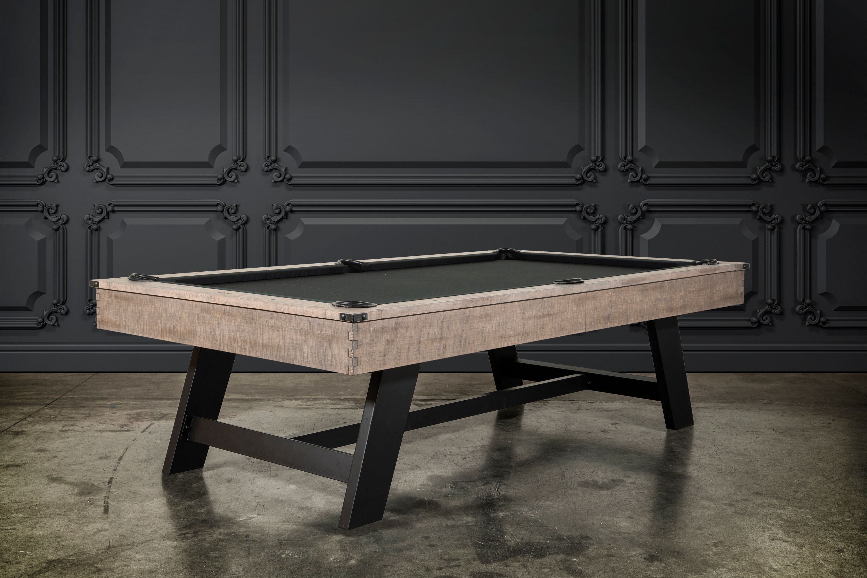 Nixon Billiards Hunter Slate Pool Table Antique Metal Leg Corner Angle lifestyle