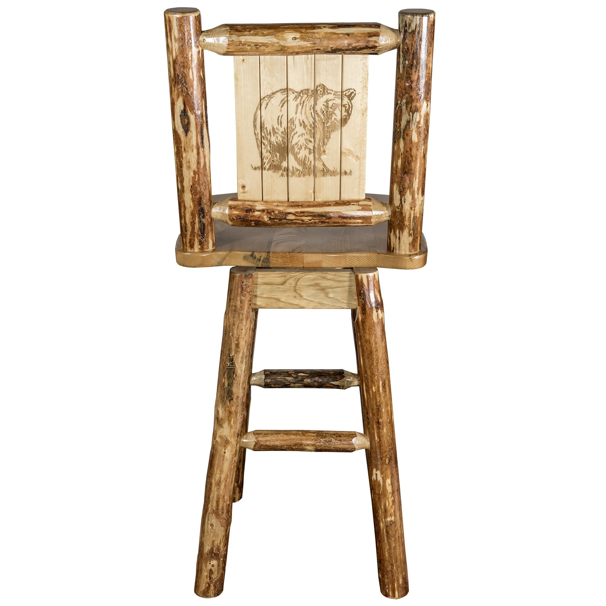 montana woodworks glacier country collection barstool with back and swivel with laser engraved bear design mwgcbswsnrlzbear back