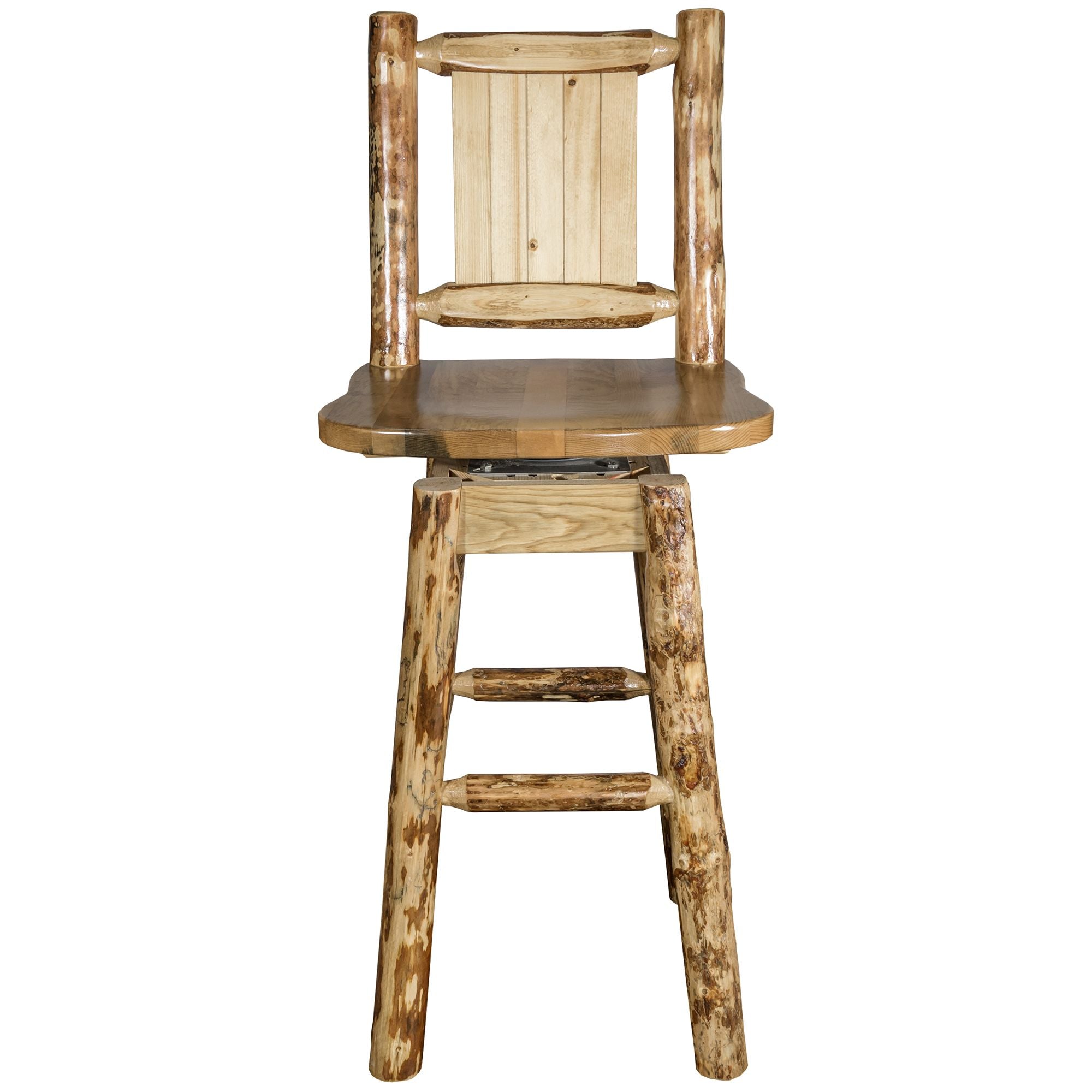 montana woodworks glacier country collection barstool with back and swivel with laser engraved design mwgcbswsnrlz front