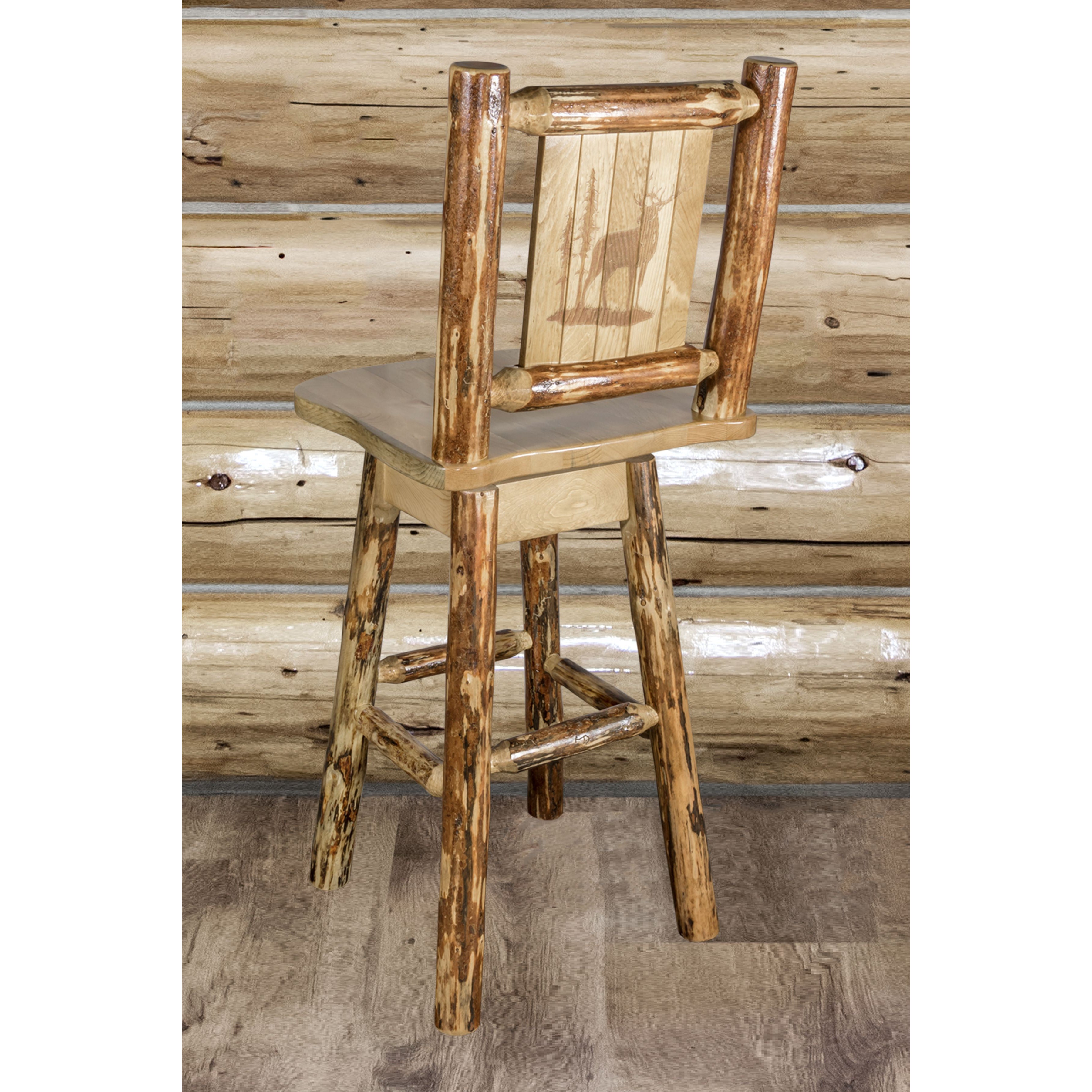 montana woodworks glacier country collection barstool with back and swivel with laser engraved elk design mwgcbswsnrlzelk indoor
