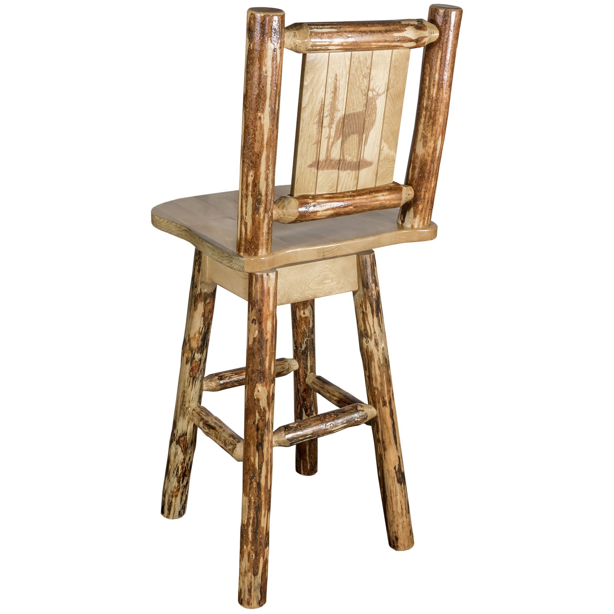 montana woodworks glacier country collection barstool with back and swivel with laser engraved elk design mwgcbswsnrlzelk