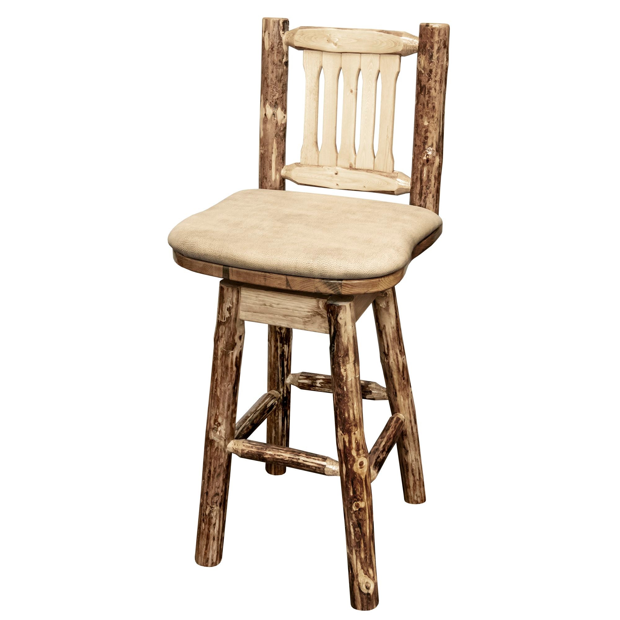 montana woodworks glacier country collection-barstool with back swivel mwgcbswsnrbuck buckskin patter upholstered seat