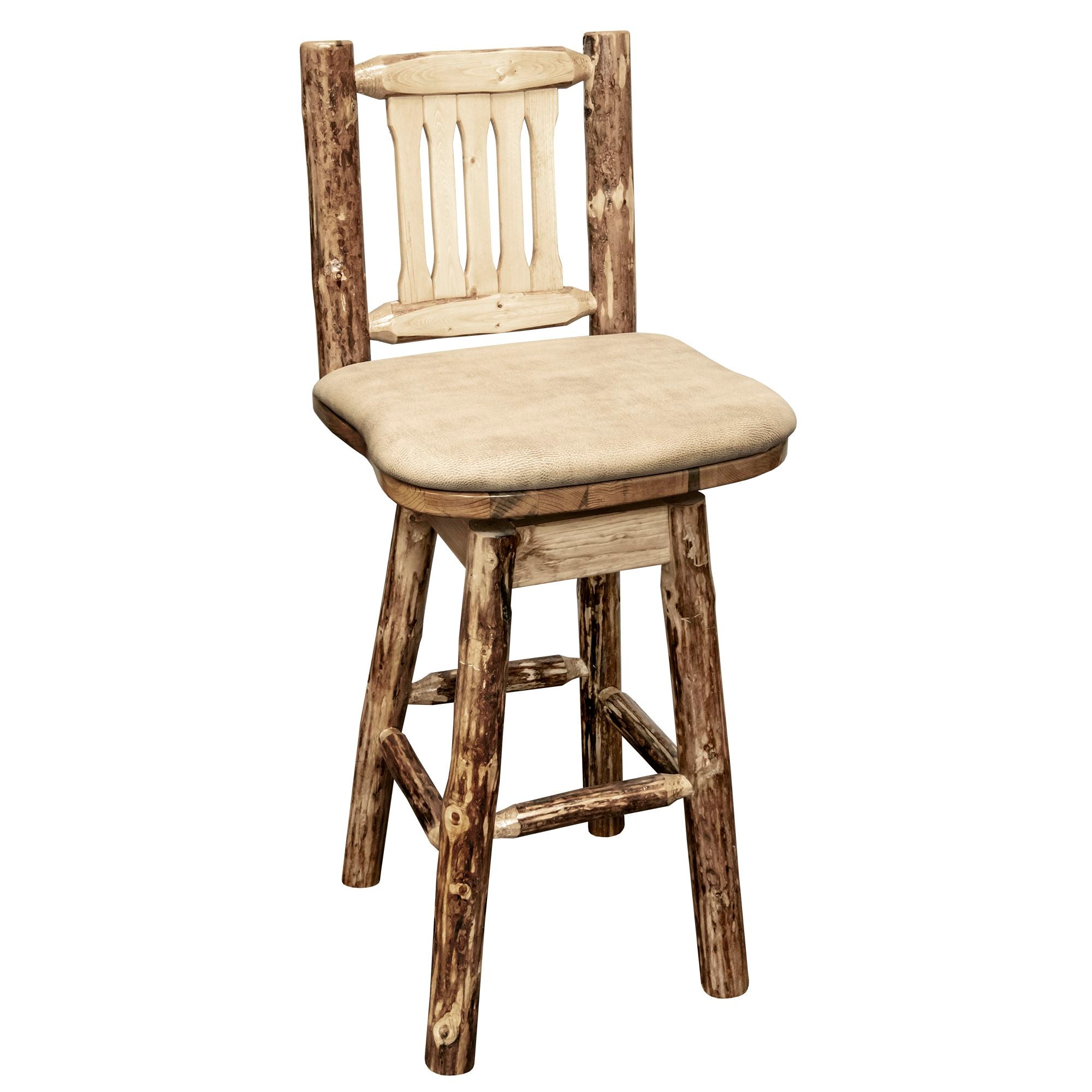 montana woodworks glacier country collection-barstool with back swivel mwgcbswsnrbuck buckskin patter upholstered seat