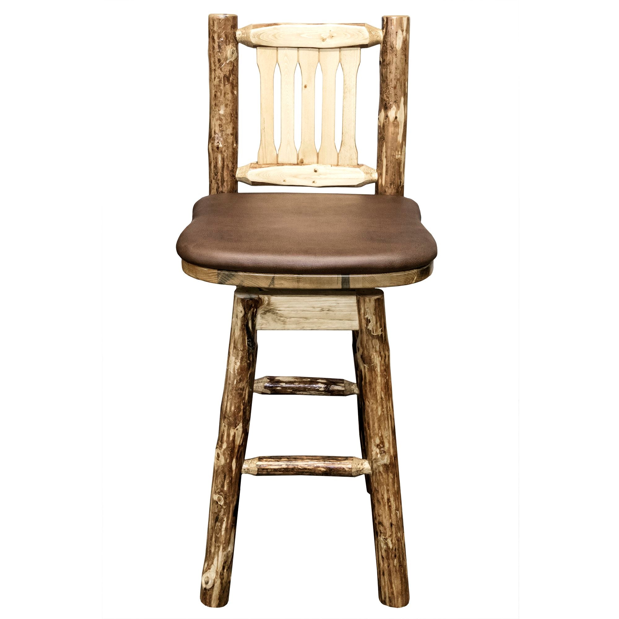 montana woodworks glacier country collection barstool with back swivel mwgcbswsnrsadd saddle pattern upholstered seat