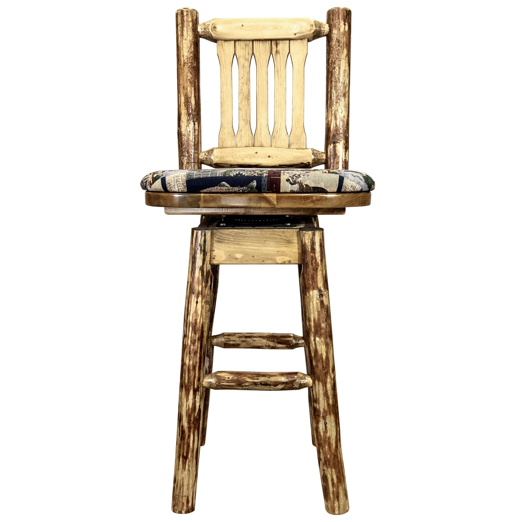 montana woodworks glacier country collection barstool with back swivel mwgcbswsnrwood woodland pattern upholstered