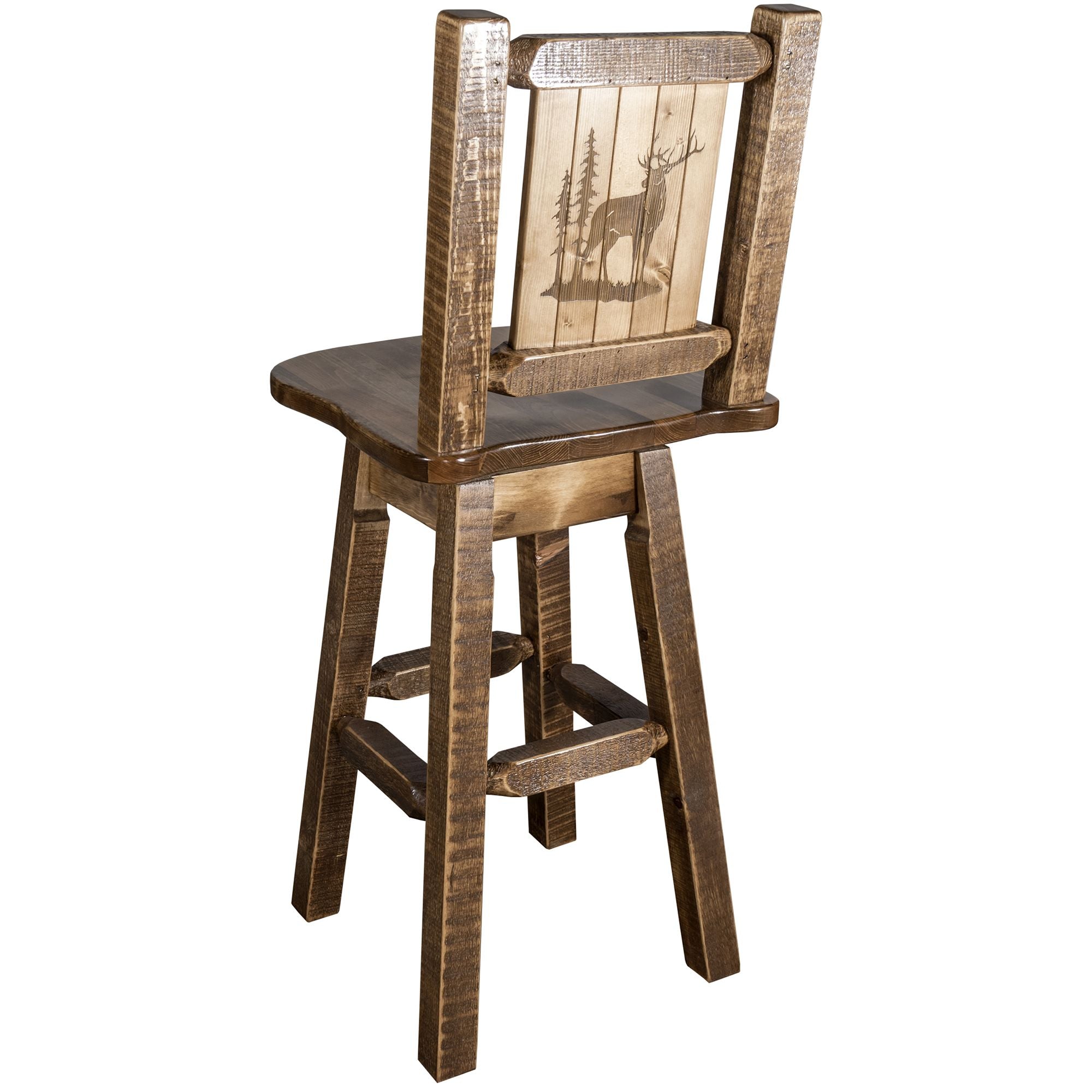 montana woodworks homestead collection barstool with back swivel and laser engraved eck design stain lacquer finish mwhcbswsnrsllzeck