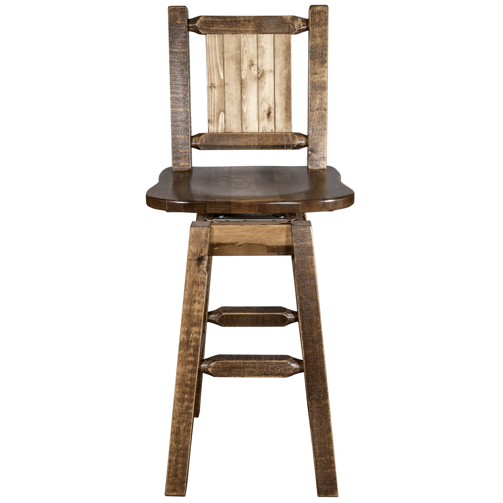 montana woodworks homestead collection barstool with back swivel and laser engraved design stain lacquer finish mwhcbswsnrsllz front