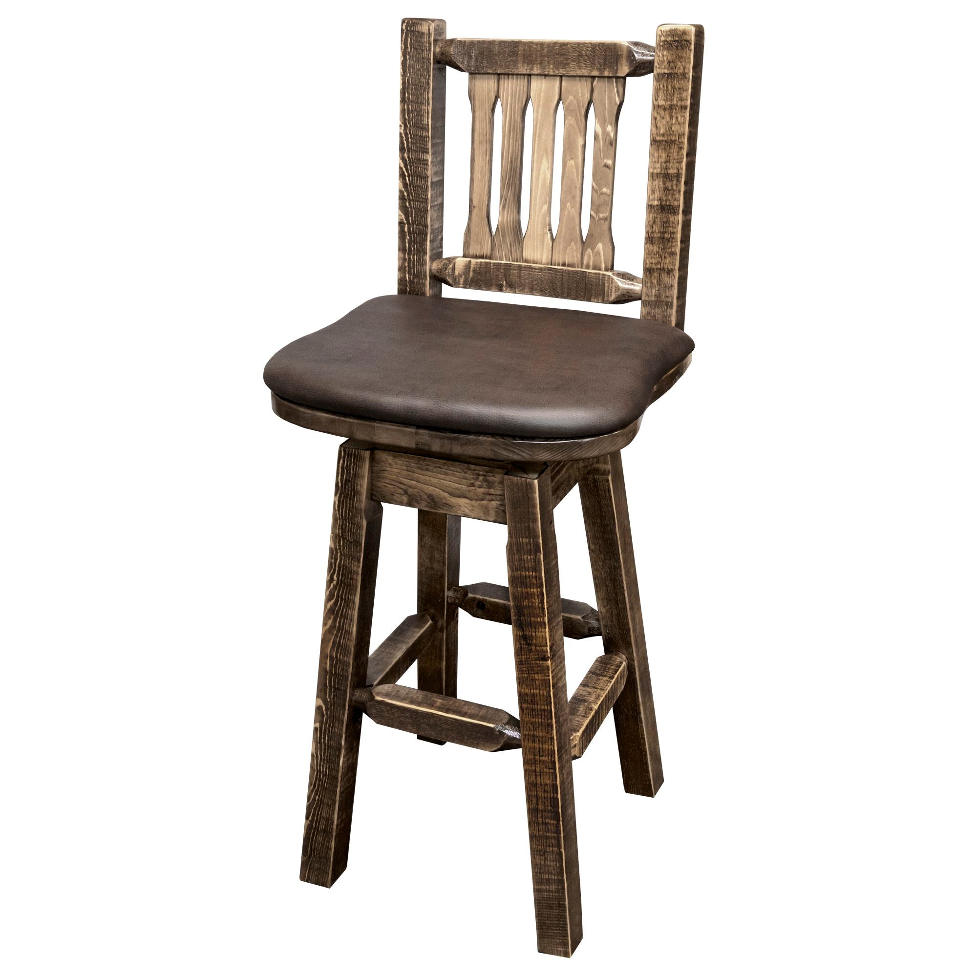 montana woodworks homestead collection barstool with back swivel stain finish mwhcbswsnrslsadd saddle upholstered