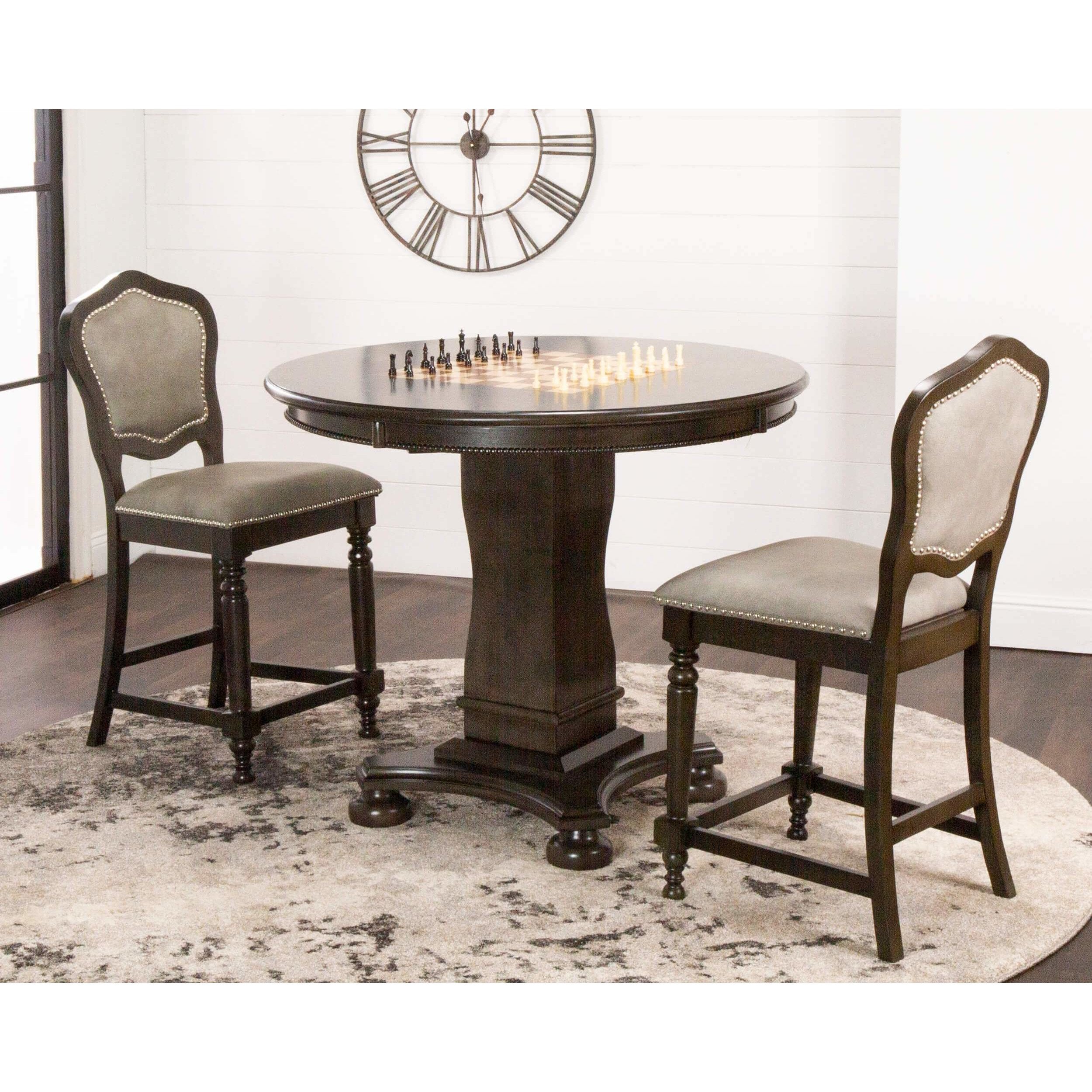 sunset trading vegas 3 piece 42 round counter height dining chess and poker table set cr-87711-tcb-3p indoor
