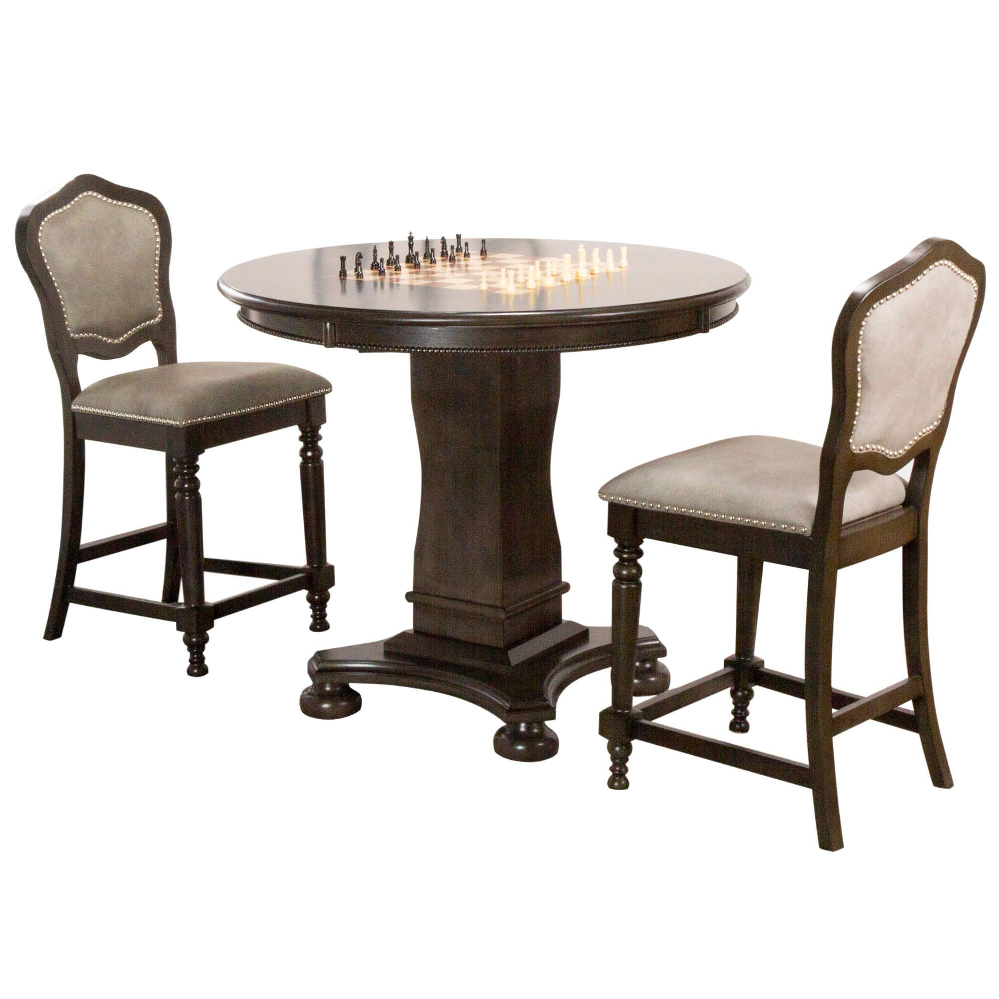 sunset trading vegas 3 piece 42 round counter height dining chess and poker table set cr-87711-tcb-3p