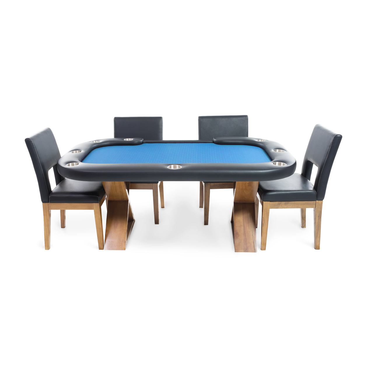 BBO Helmsley Poker Table Dealers Cut Blue and Chairs
