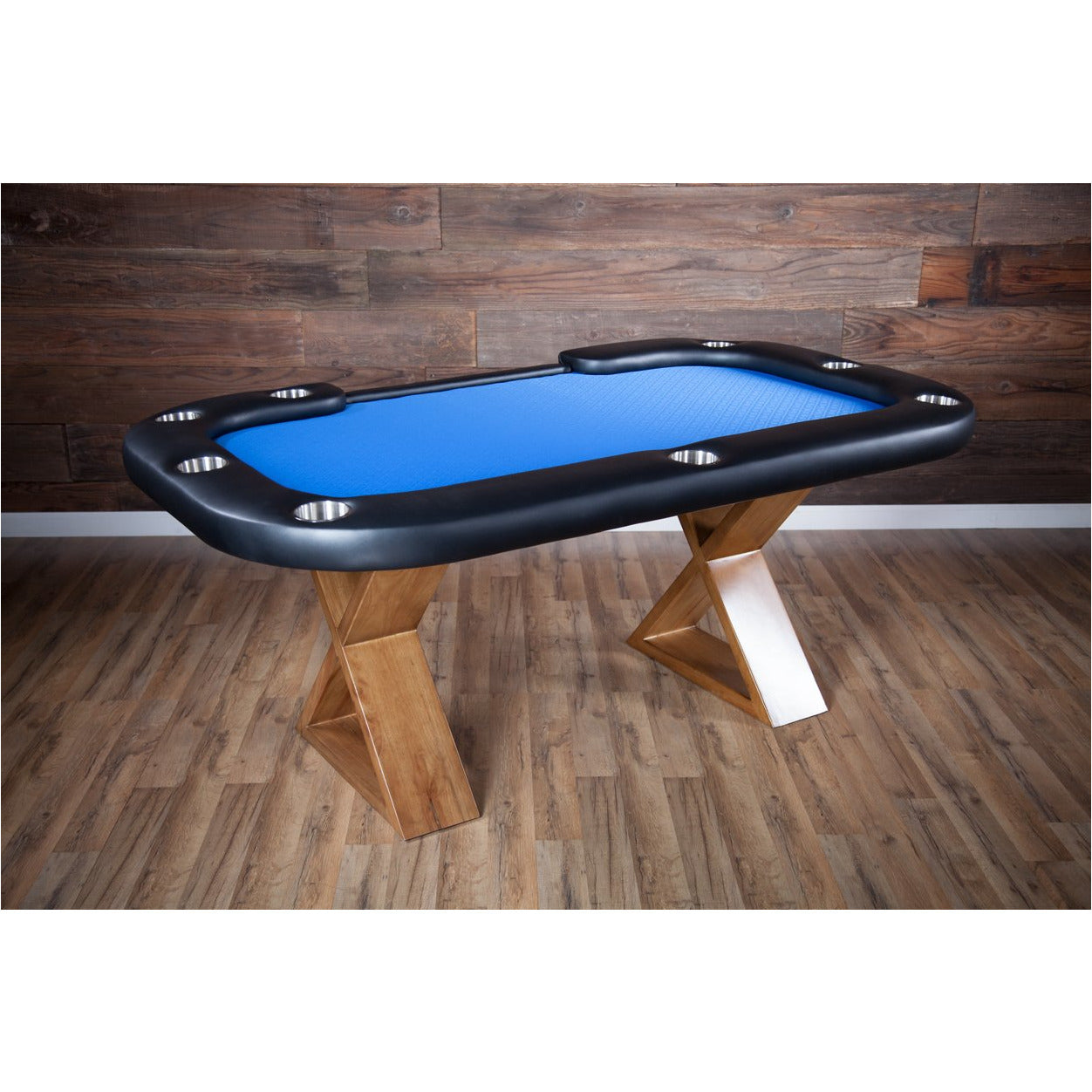 BBO Helmsley Poker Table Rustic Wood Dealers Cut Speed Suited Blue