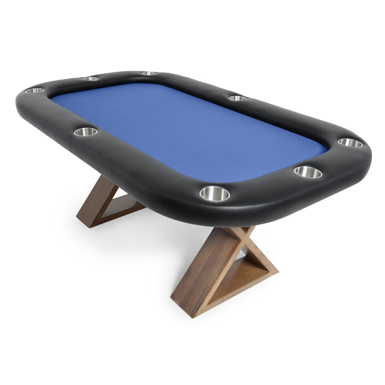 BBO Helmsley Poker Table Rustic Wood Full Armrest Velveteen Blue