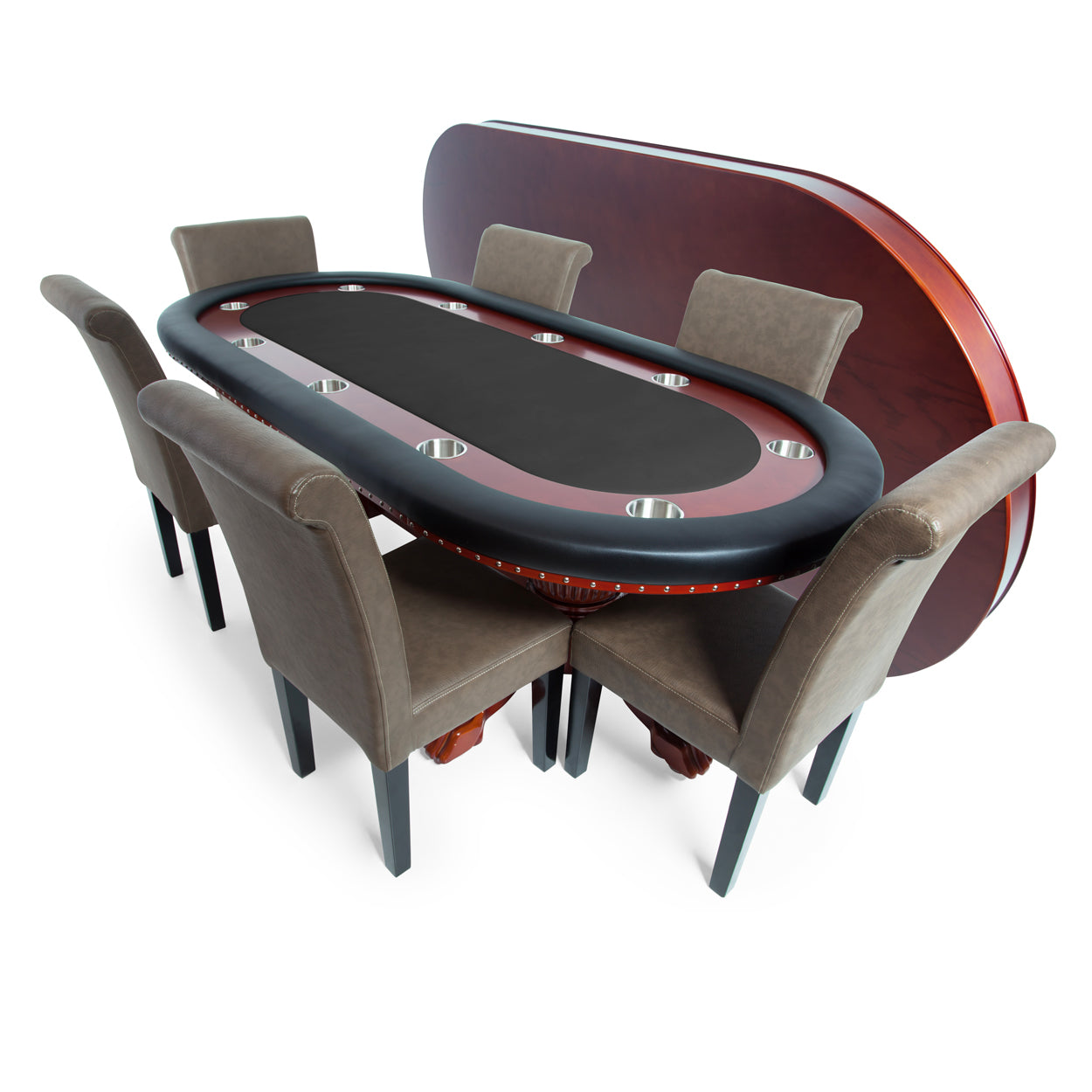 BBO Rockwell Poker Table Mahogany Velveteen Black Dining With Lounge Chairs