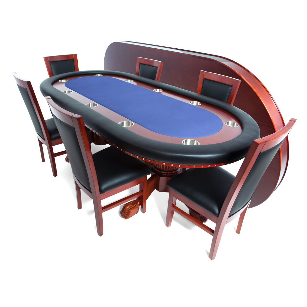 BBO Rockwell Poker Table Mahogany Velveteen Blue Dining Classic Chairs