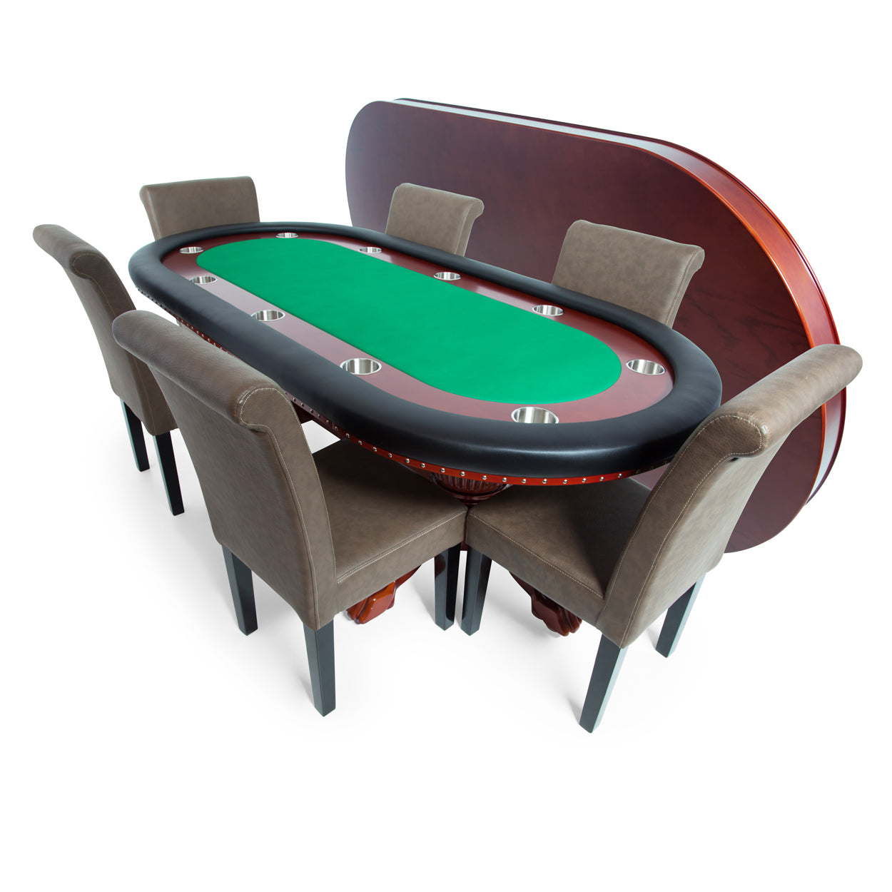 BBO Rockwell Poker Table Mahogany Green Dining Set With Lounge Chairs