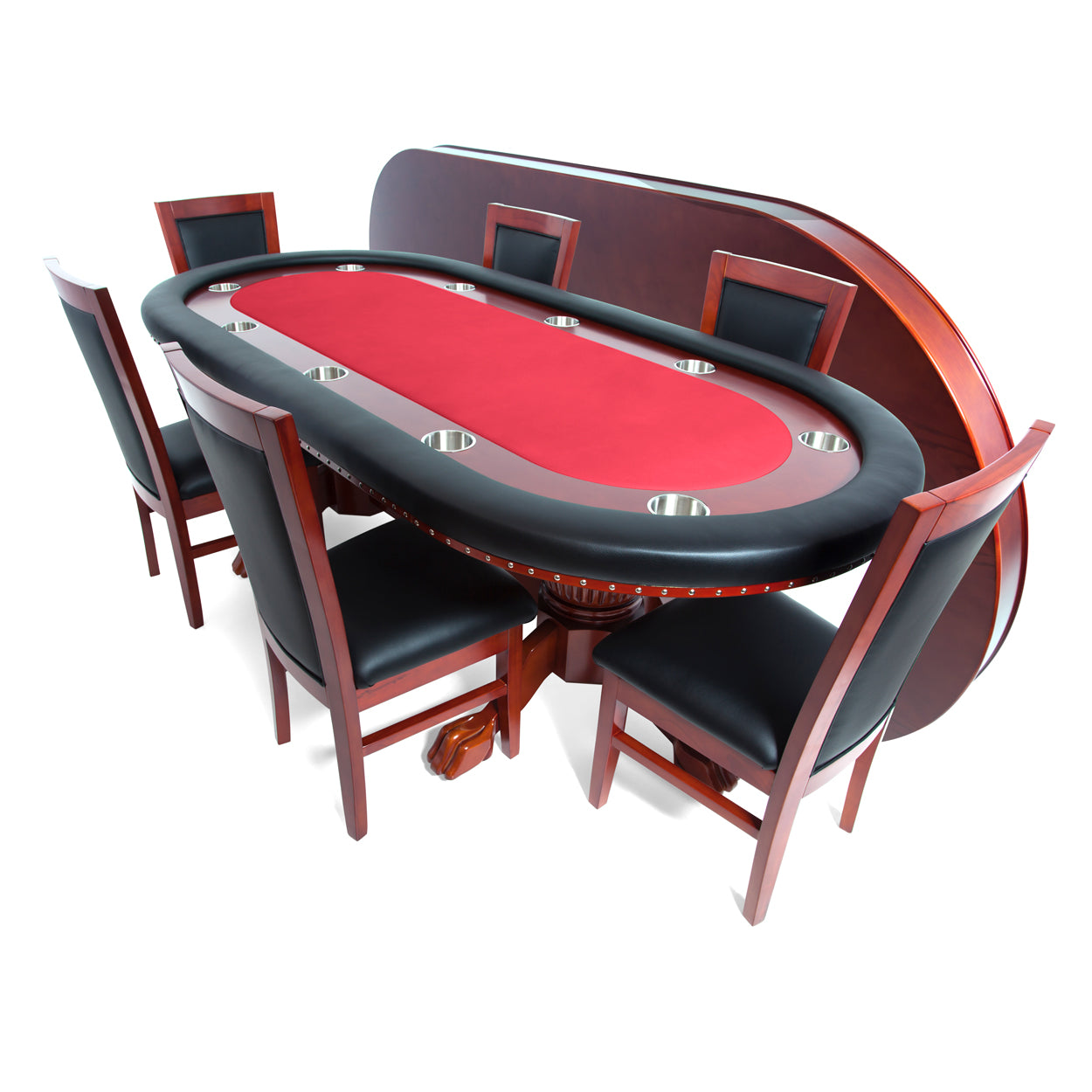 BBO Rockwell Poker Table Mahogany Velveteen Red Dining With Classic Chairs