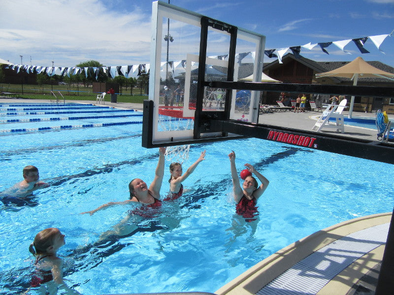 First Team HydroShot Adjustable Poolside Basketball Goal Series in Public pool