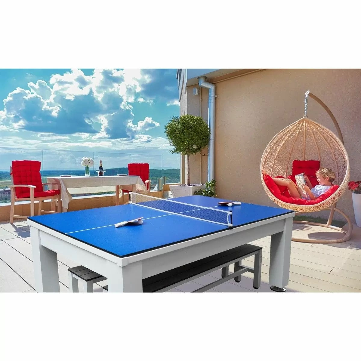 Imperial Esterno Outdoor Table Dining Top and Tennis Table in display