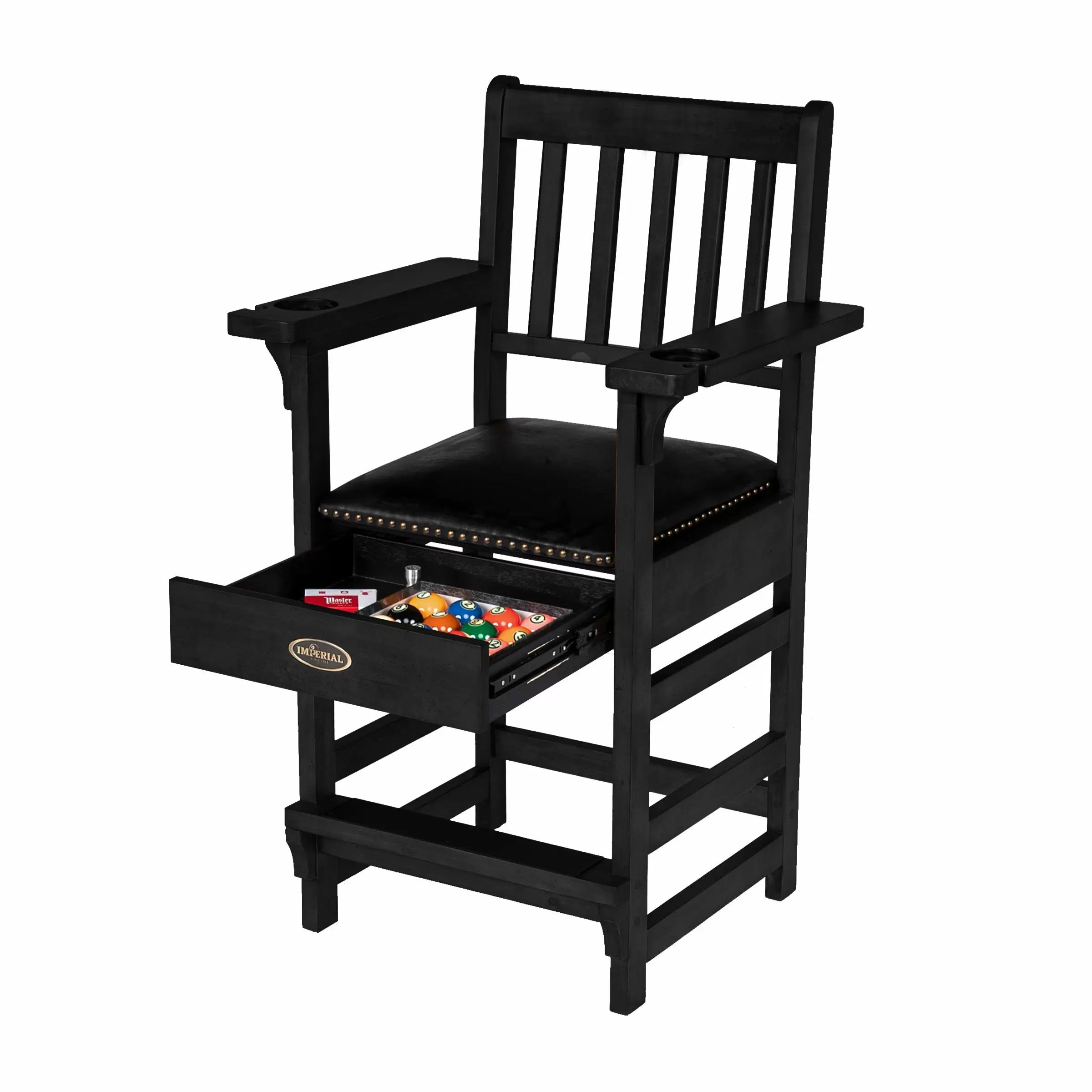 Imperial USA Premium Spectator Chair with Drawer Black Open Drawer