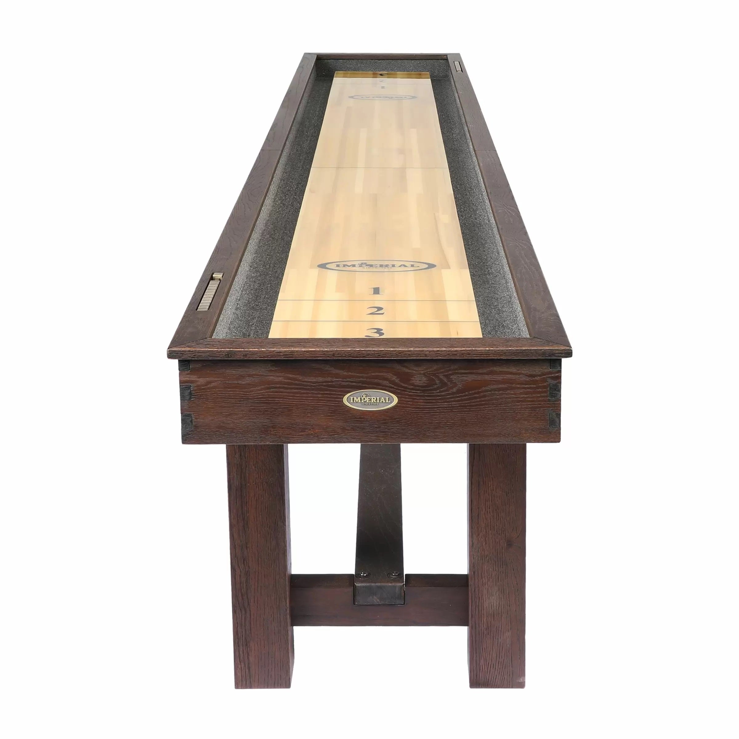 Imperial Weathered Dark Chestnut 12ft Shuffleboard Table Front