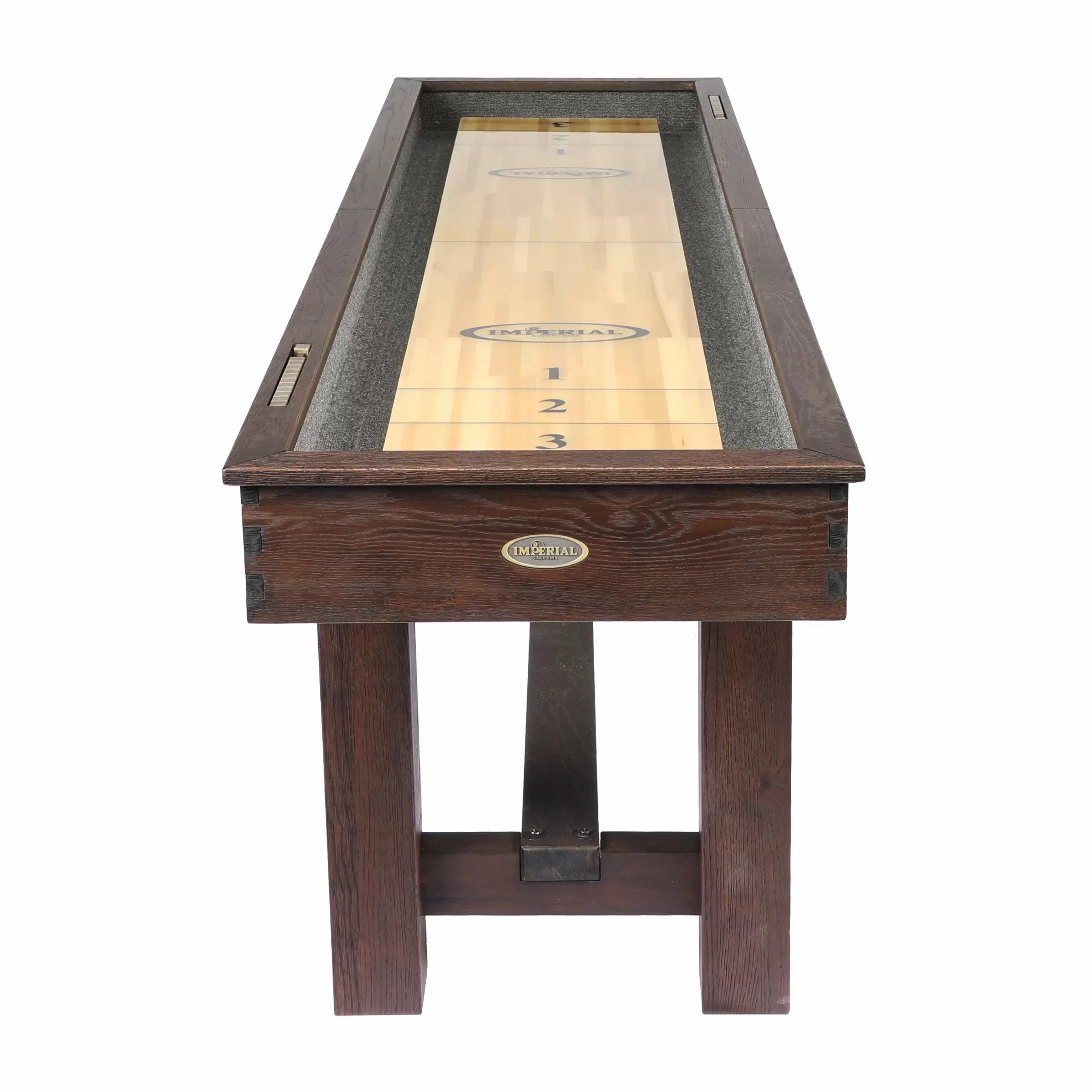 Imperial Weathered Dark Chestnut 9ft Shuffleboard Table Front
