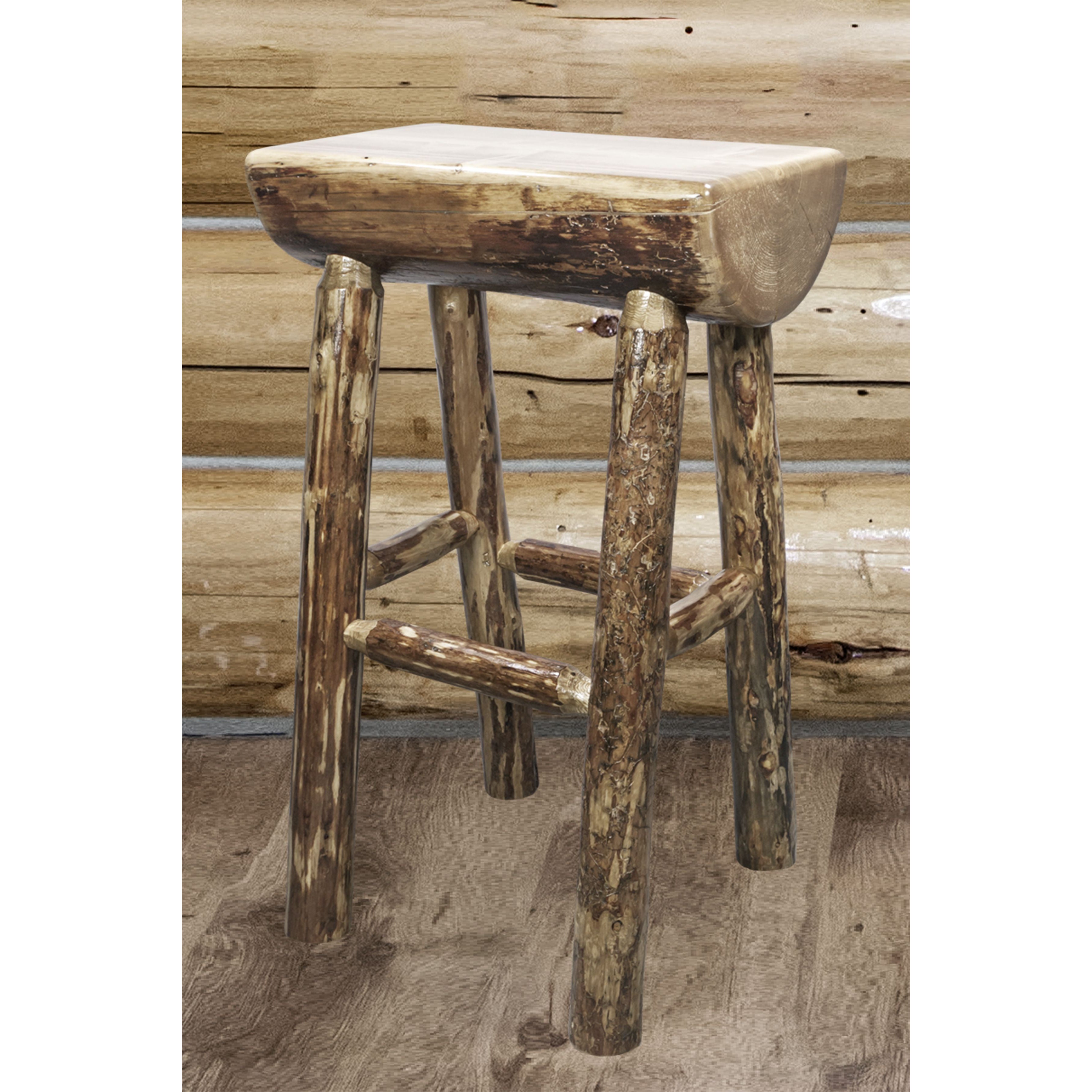 Montana Glacier Country Collection MWGCBNHL Half Log Barstool Stained Lacquered