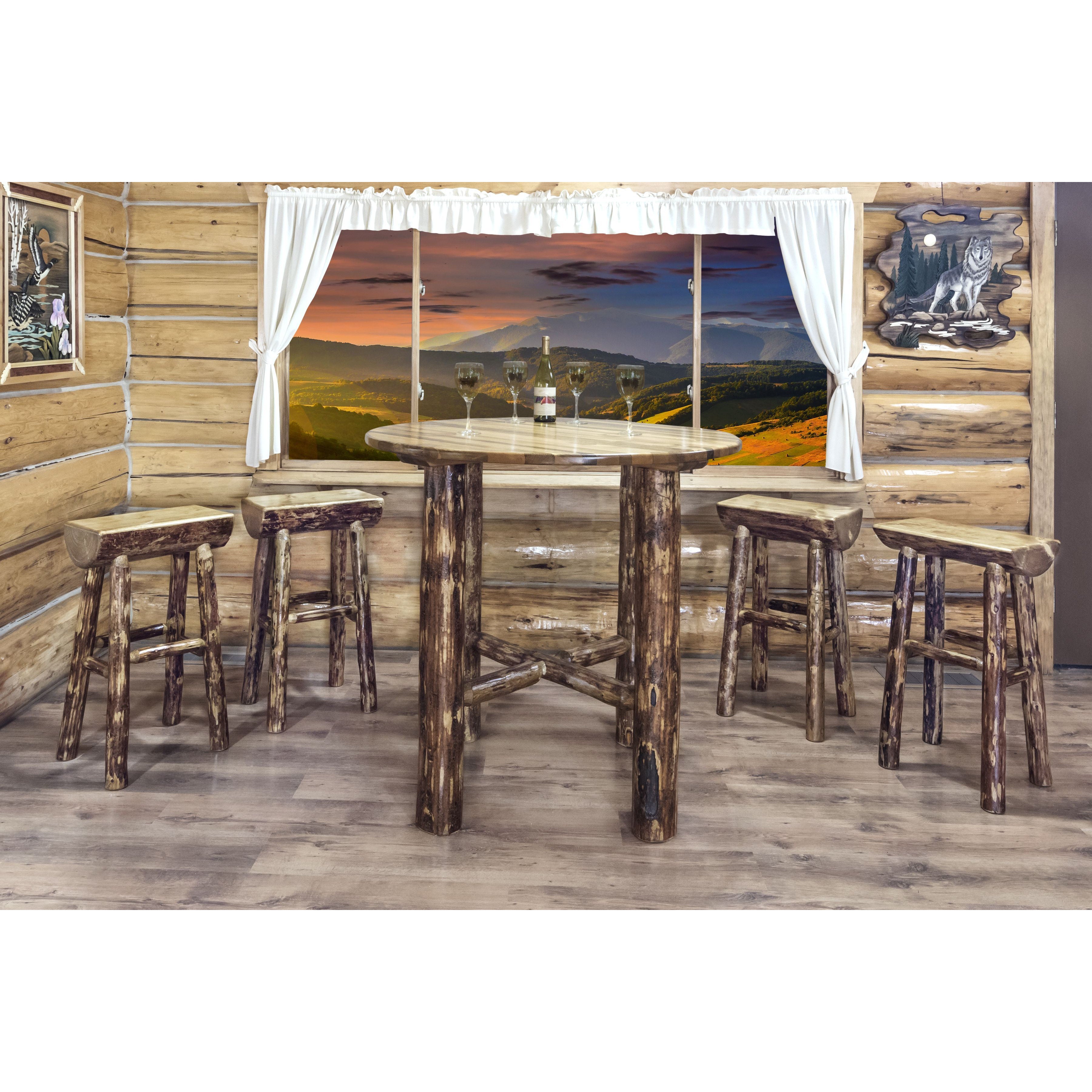 Montana Glacier Country Collection MWGCBNHL Half Log Barstool with Pub Table
