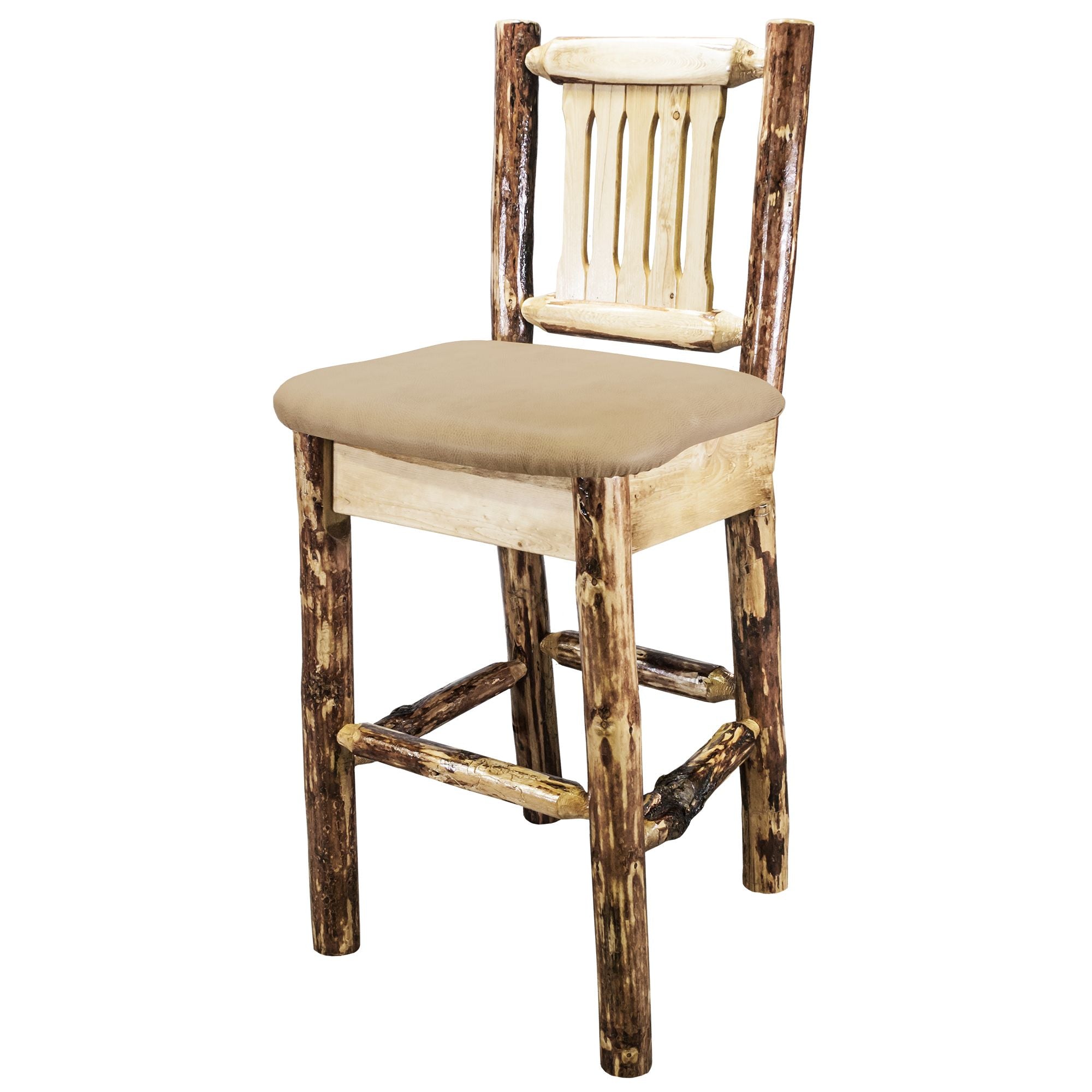 Montana Glacier Country Collection MWGCBSWNRBUCK24 Barstool With Back Upholstered Seat Buckskin Pattern