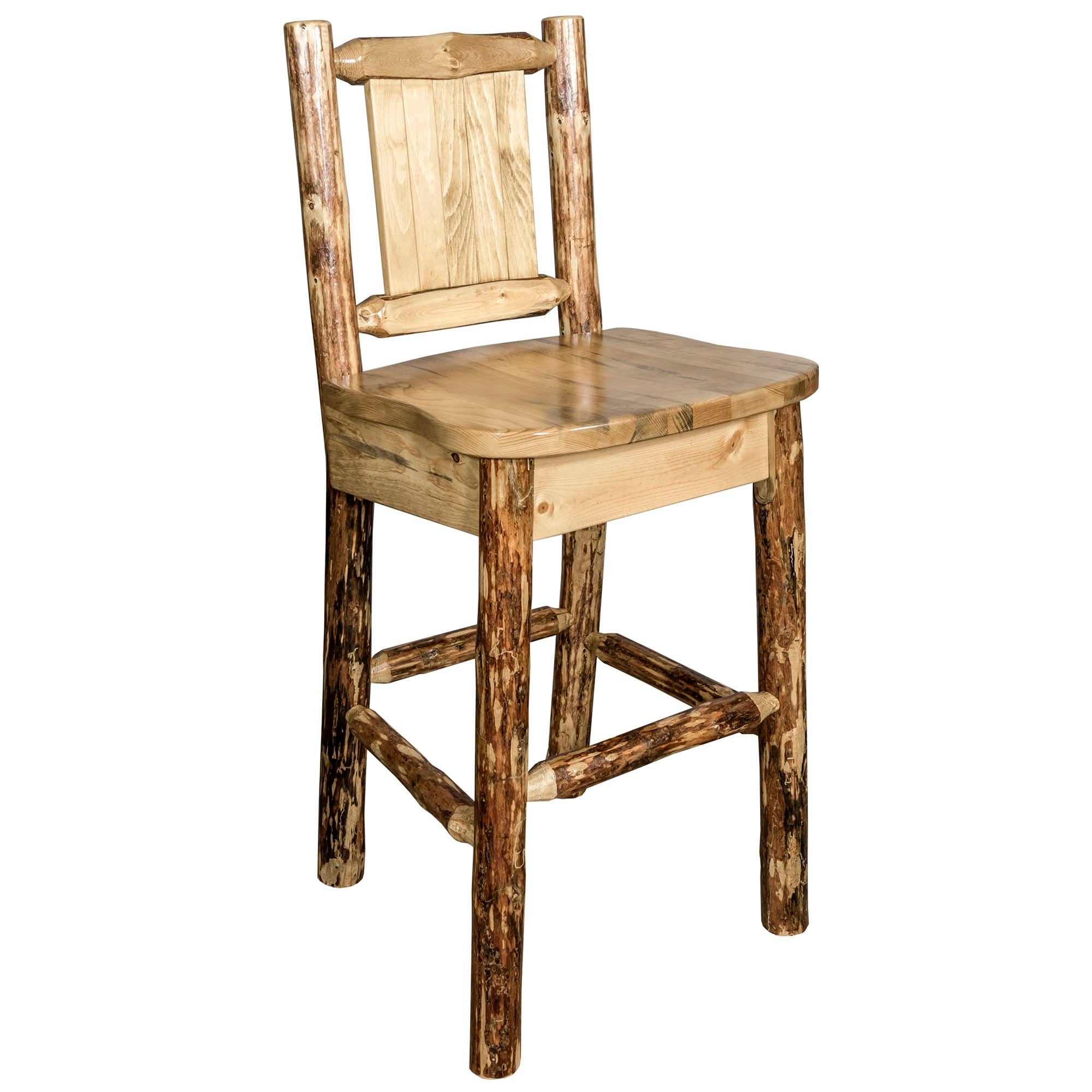 Montana Glacier Country Collection MWGCBSWNRLZ Barstool With Back and Laser Engraved Design
