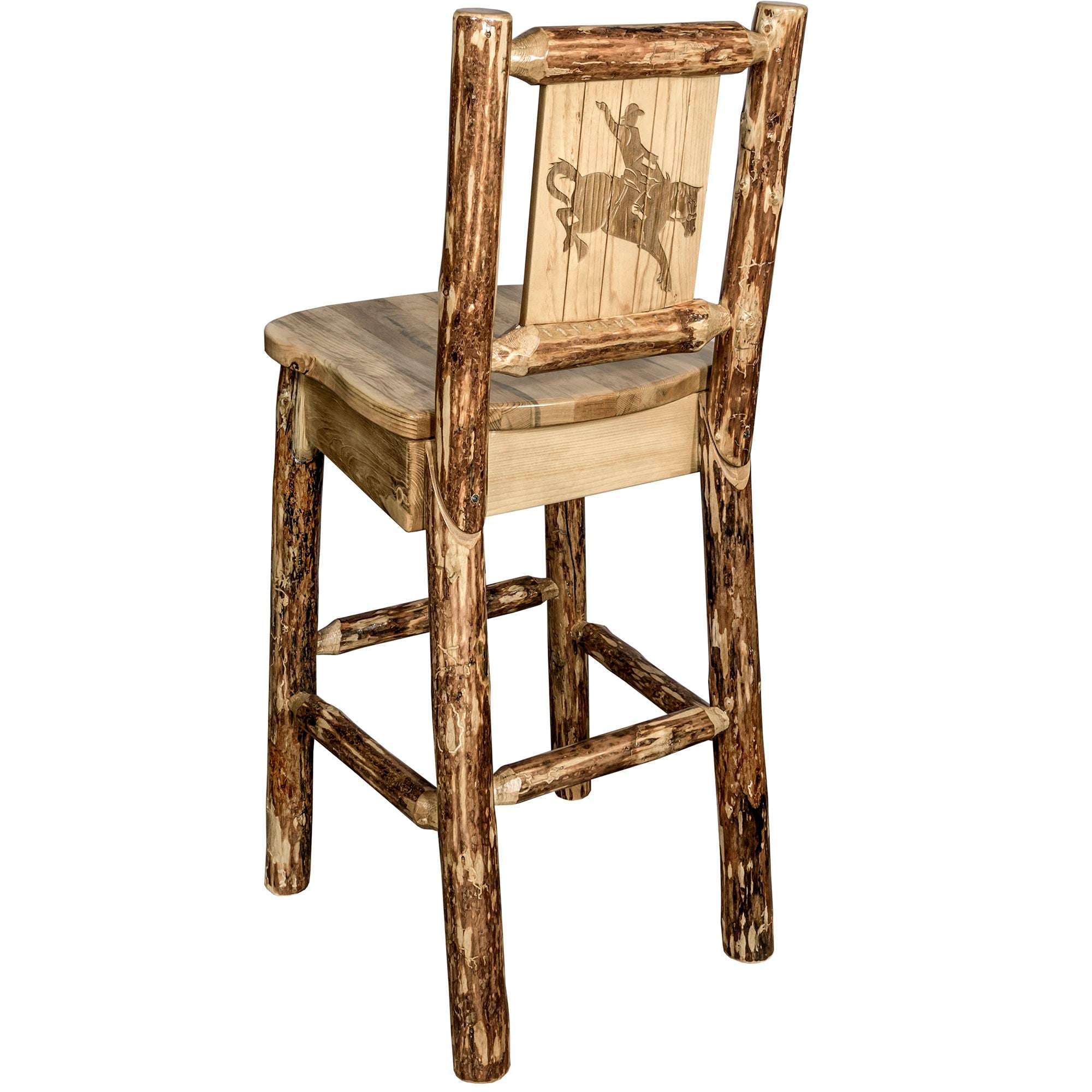 Montana Glacier Country MWGCBSWNRLZBRONC Barstool With Back and Laser Engraved Bronc Design