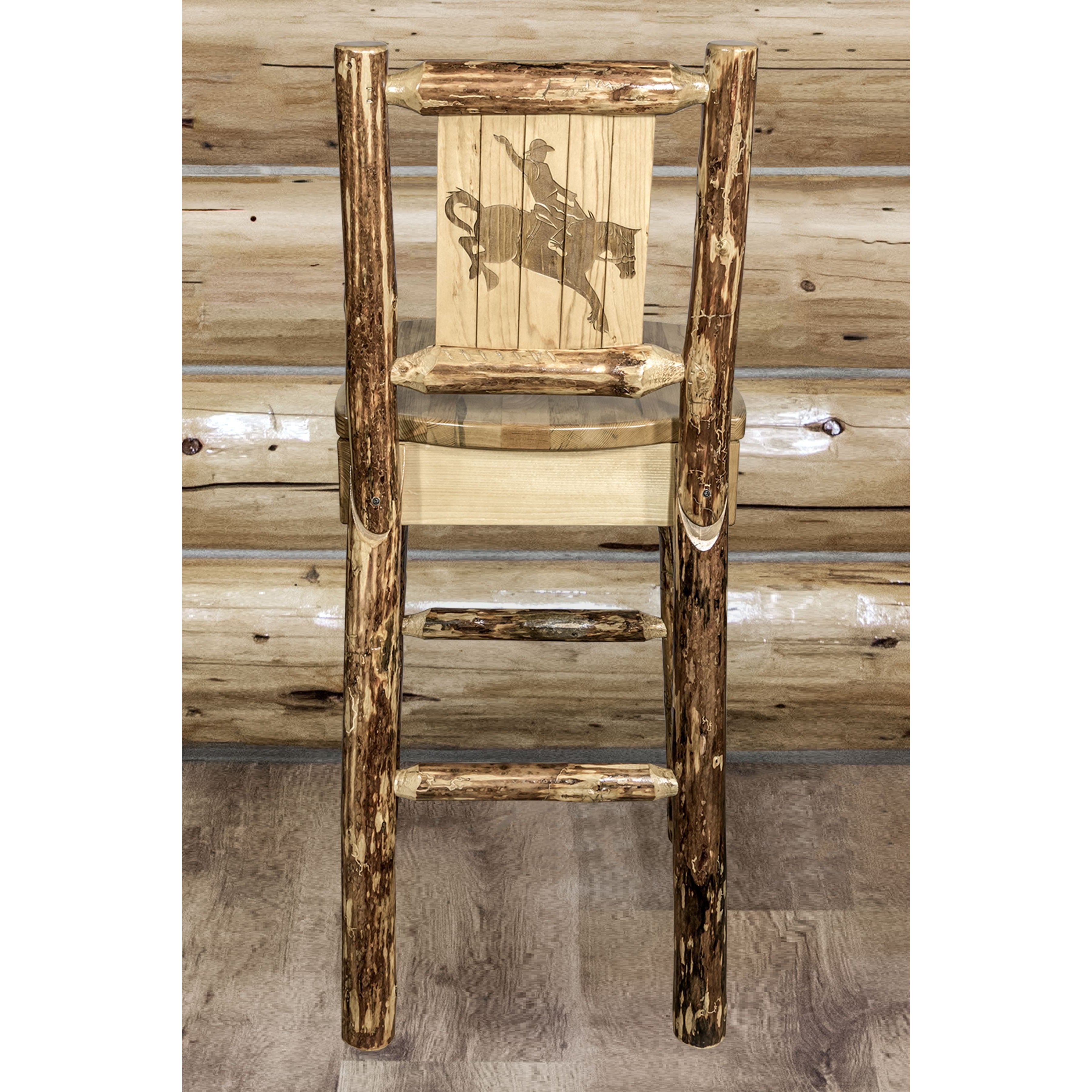 Montana Glacier Country MWGCBSWNRLZBRONC Barstool With Back and Laser Engraved Bronc Design