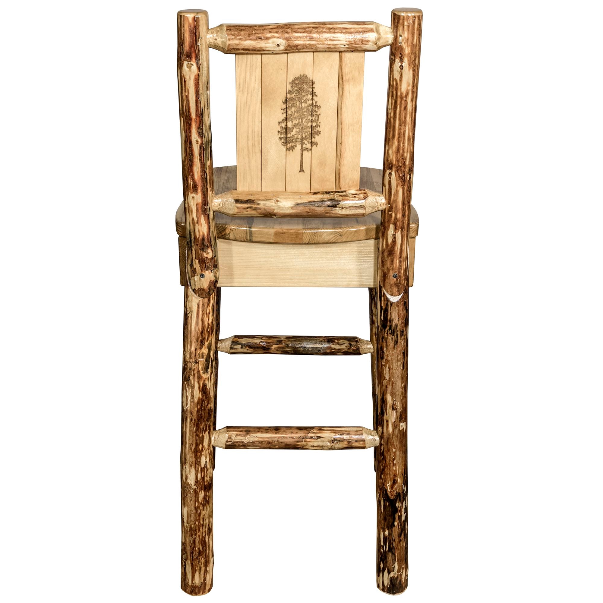 Montana Glacier Country MWGCBSWNRLZPINE Barstool With Back and Laser Engraved Pine Tree Design