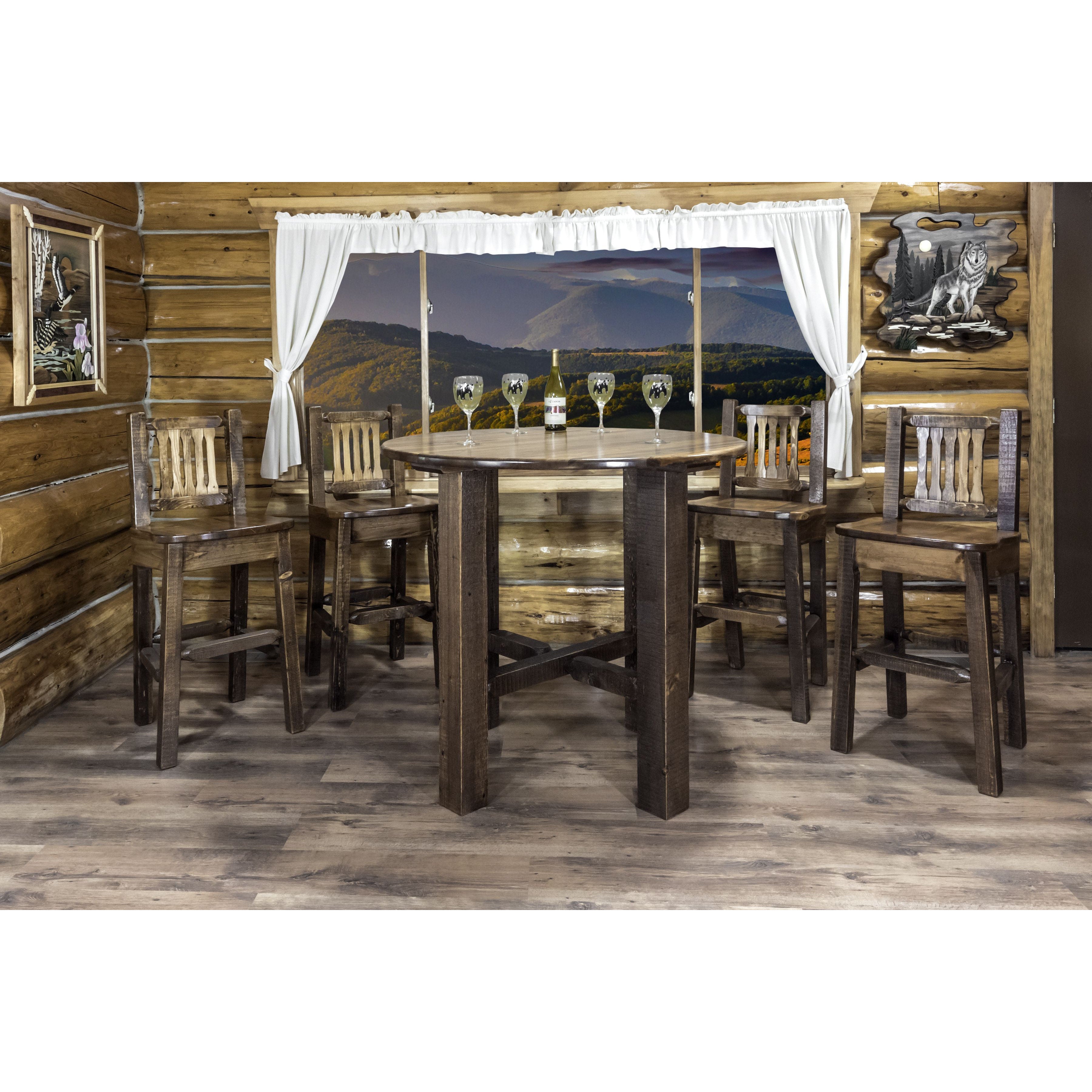 Montana Homestead Collection Bistro Table Stain LacquerFinish MWHCBTSL With Chairs