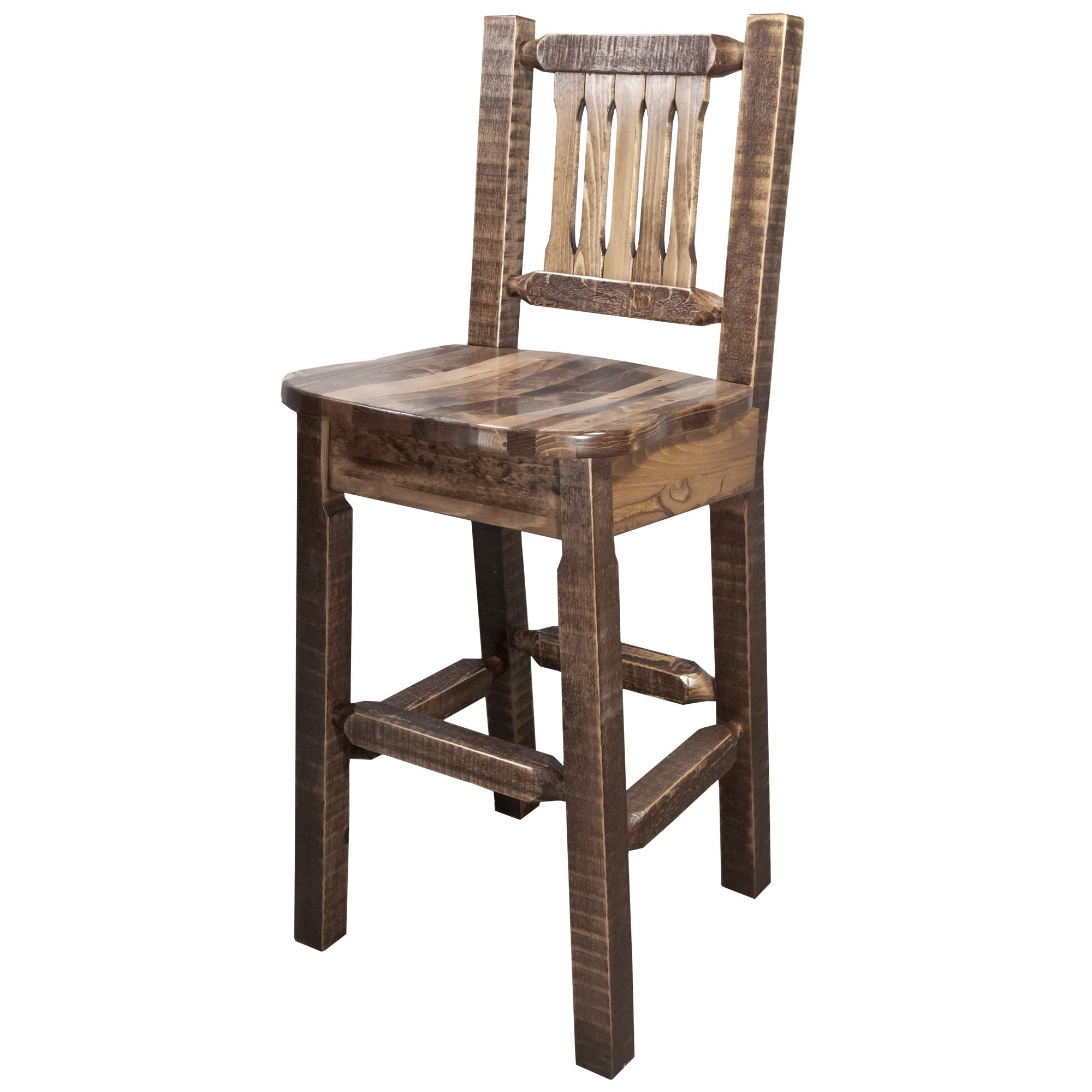 Montana Homestead Collection Upholstery Barstool With Back - Stain & Clear Lacquer Finish