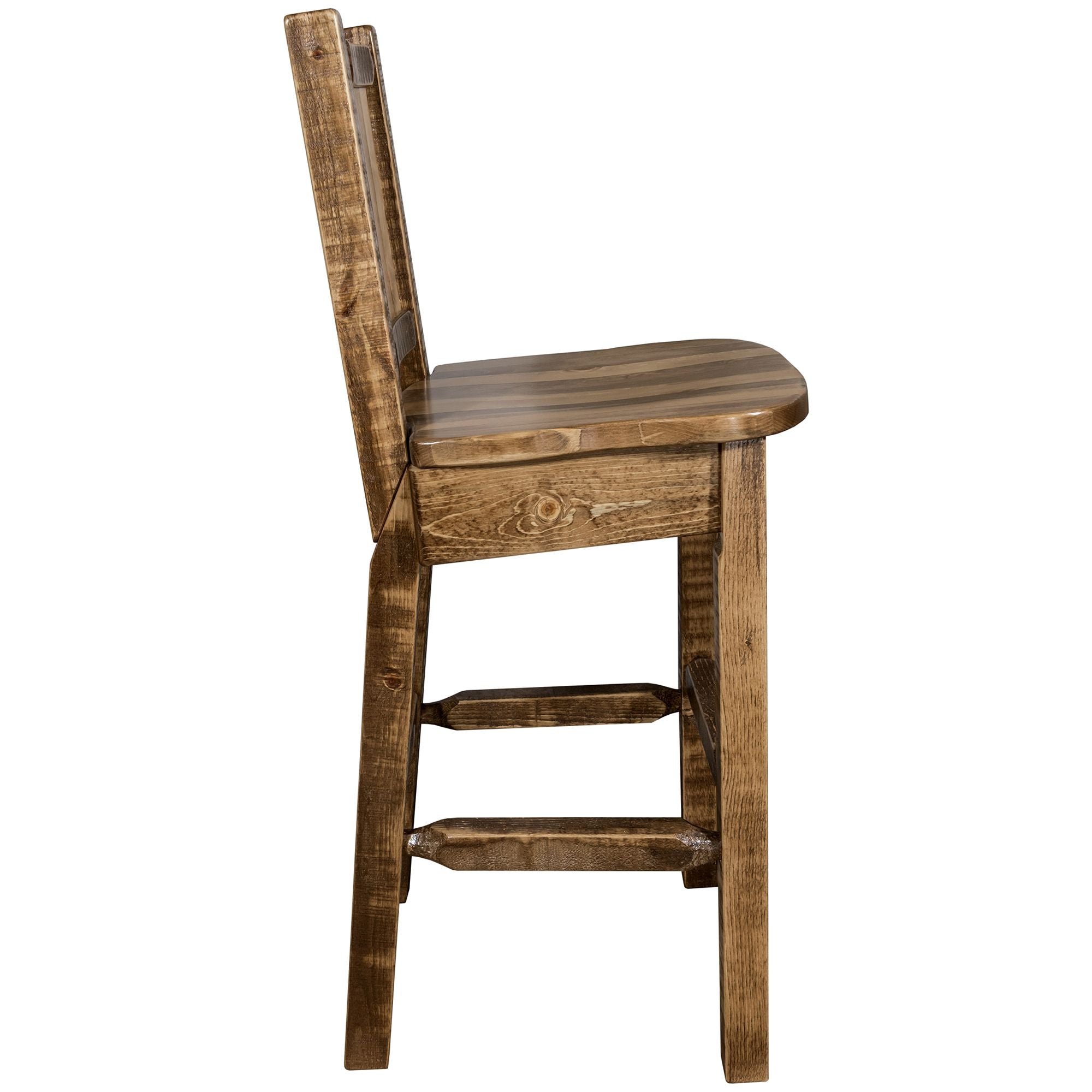 Montana Homestead MWHCBSWNRSLLZ Barstool With Back and Laser Engraved Design Stain Lacquer Finish Side