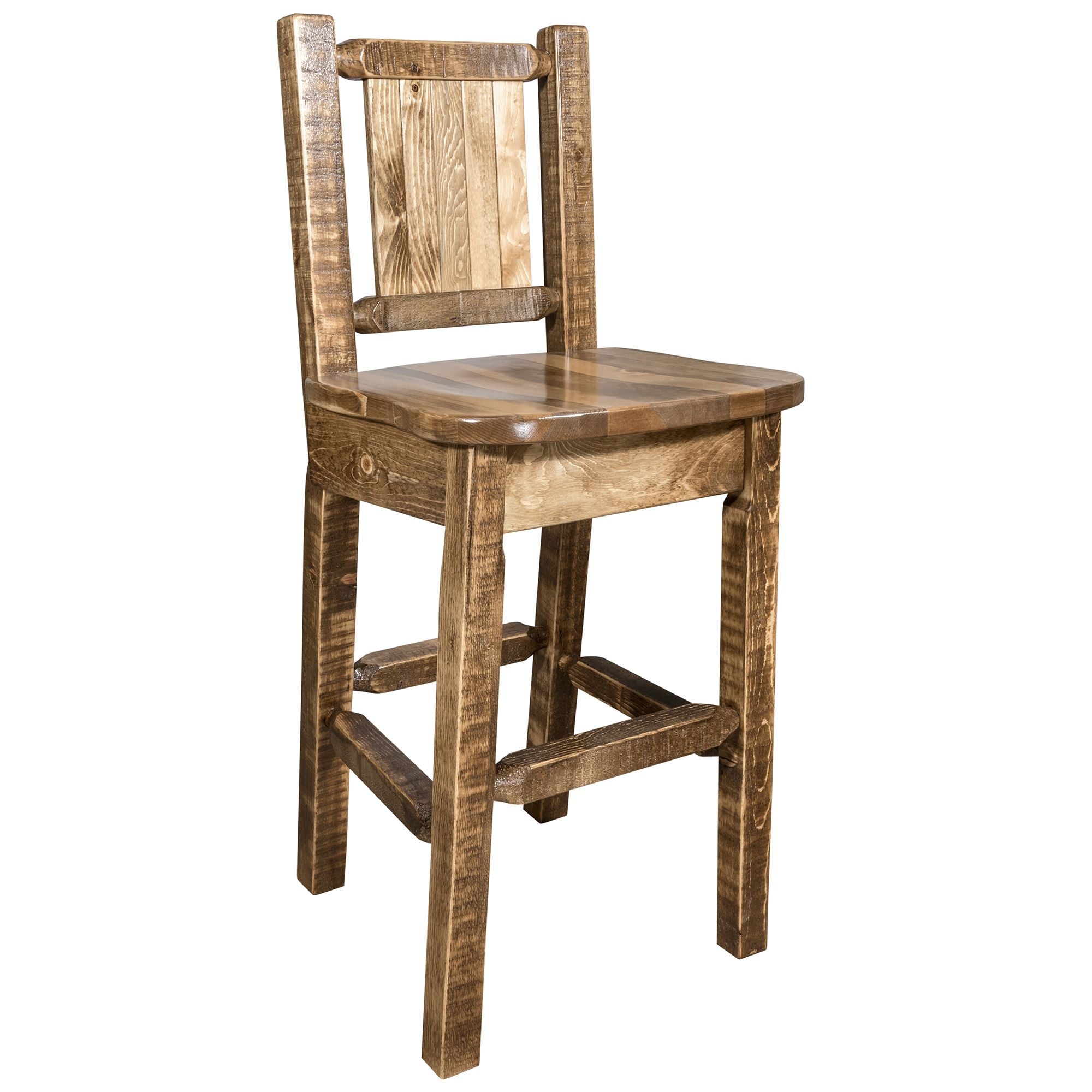 Montana Homestead MWHCBSWNRSLLZ Barstool With Back and Laser Engraved Design Stain Lacquer Finish