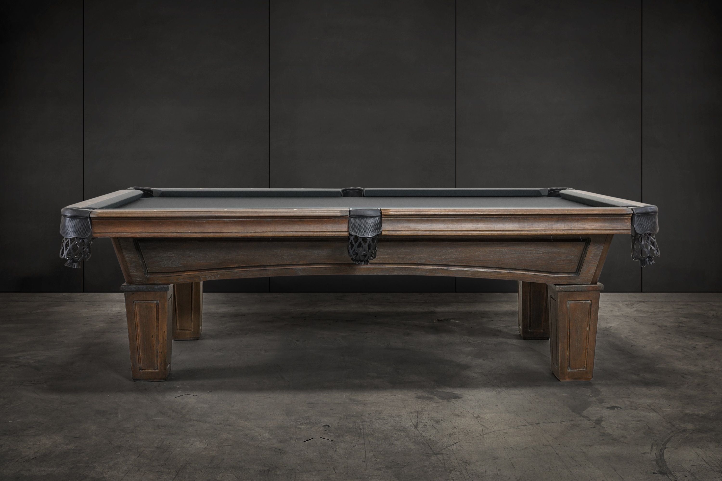 Nixon Billiards 8ft Bearski Slate Pool Table Brown Wash ISAF-90010 Full Side Angle LifeStyle