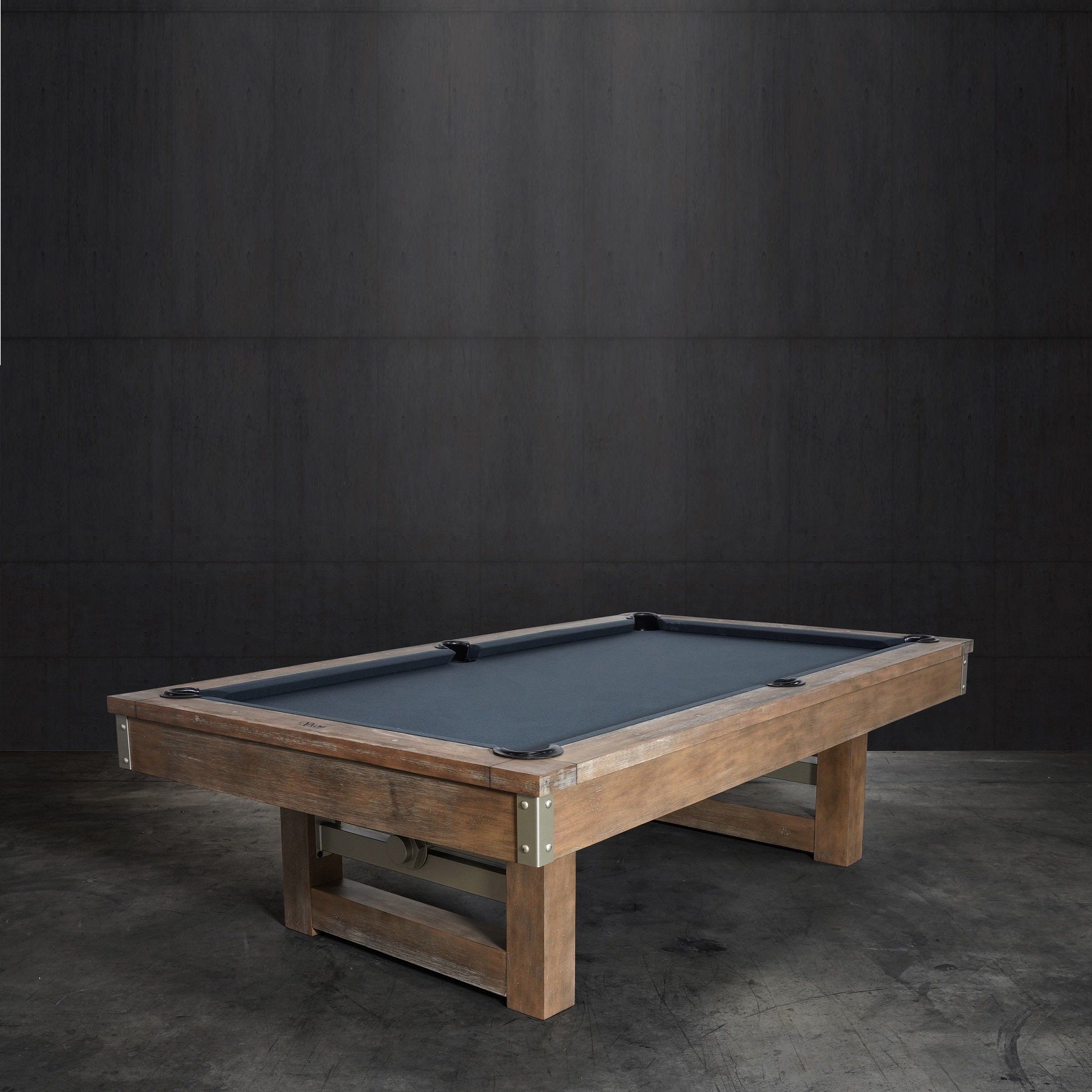 Nixon Billiards Bryant Slate Pool Table Weathered Natural Metal Leg Angle LifeStyle