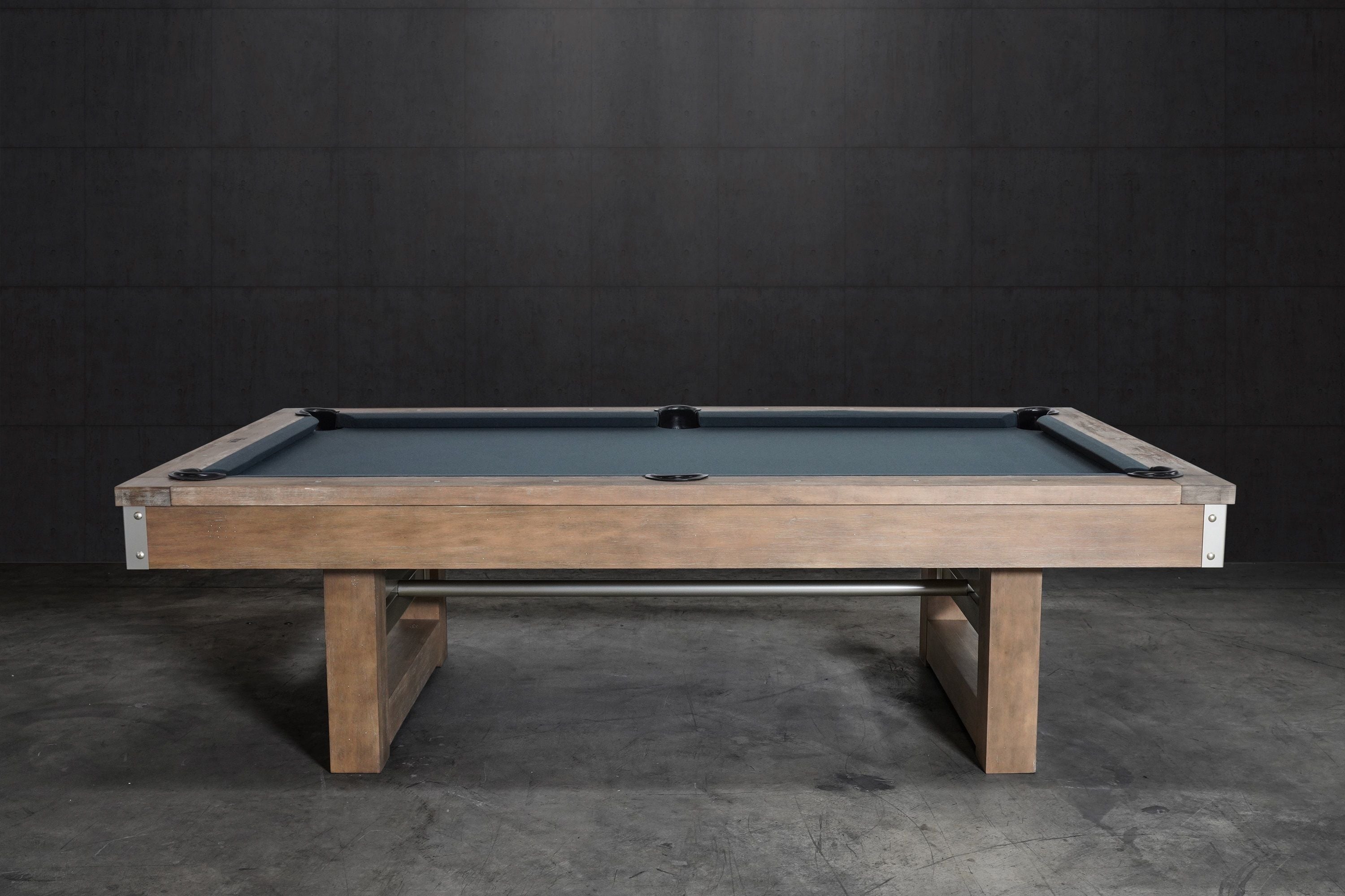 Nixon Billiards Bryant Slate Pool Table Weathered Natural Metal Leg Side LifeStyle