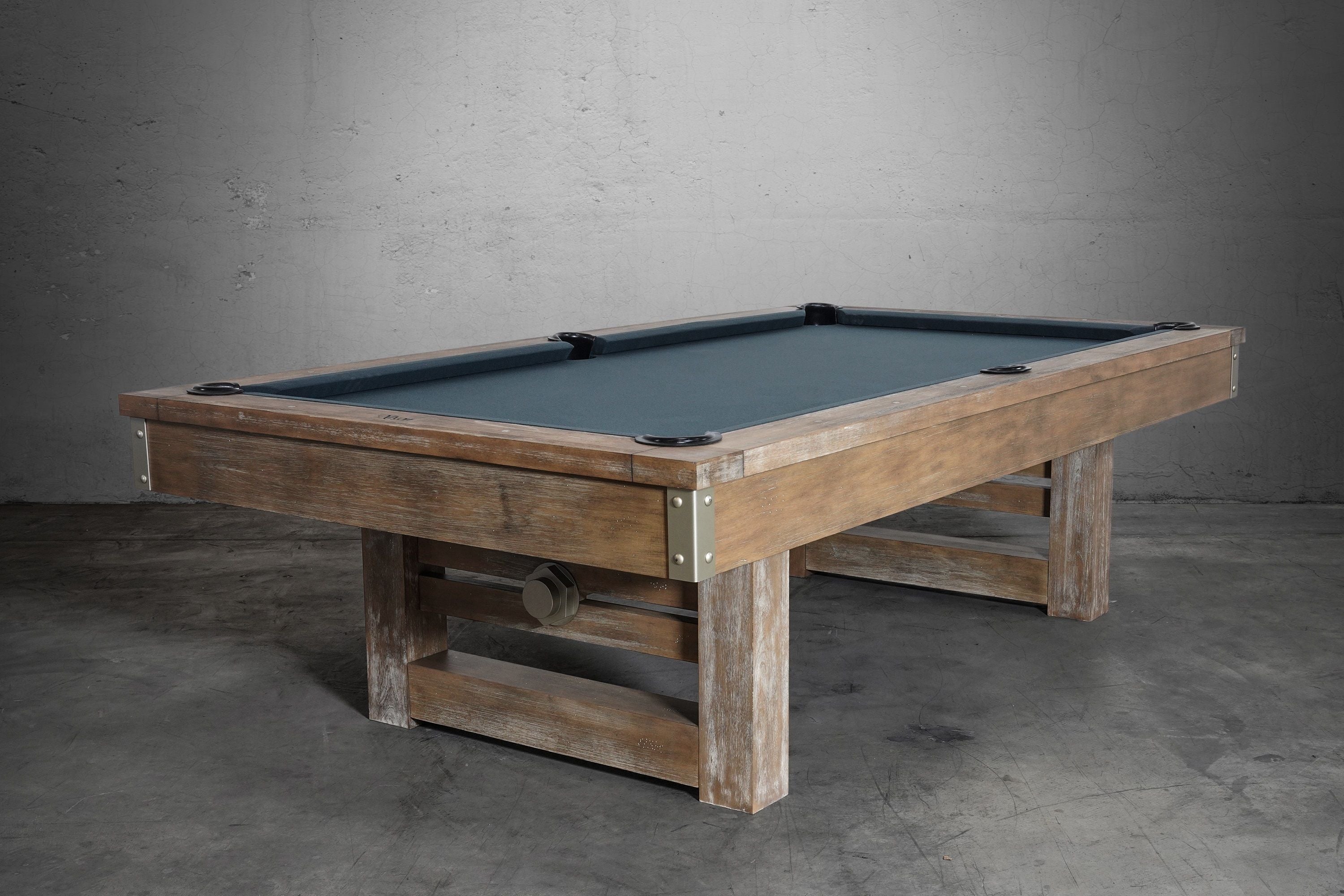 Nixon Billiards Bryant Slate Pool Table Weathered Natural Wood Leg LifeStyle