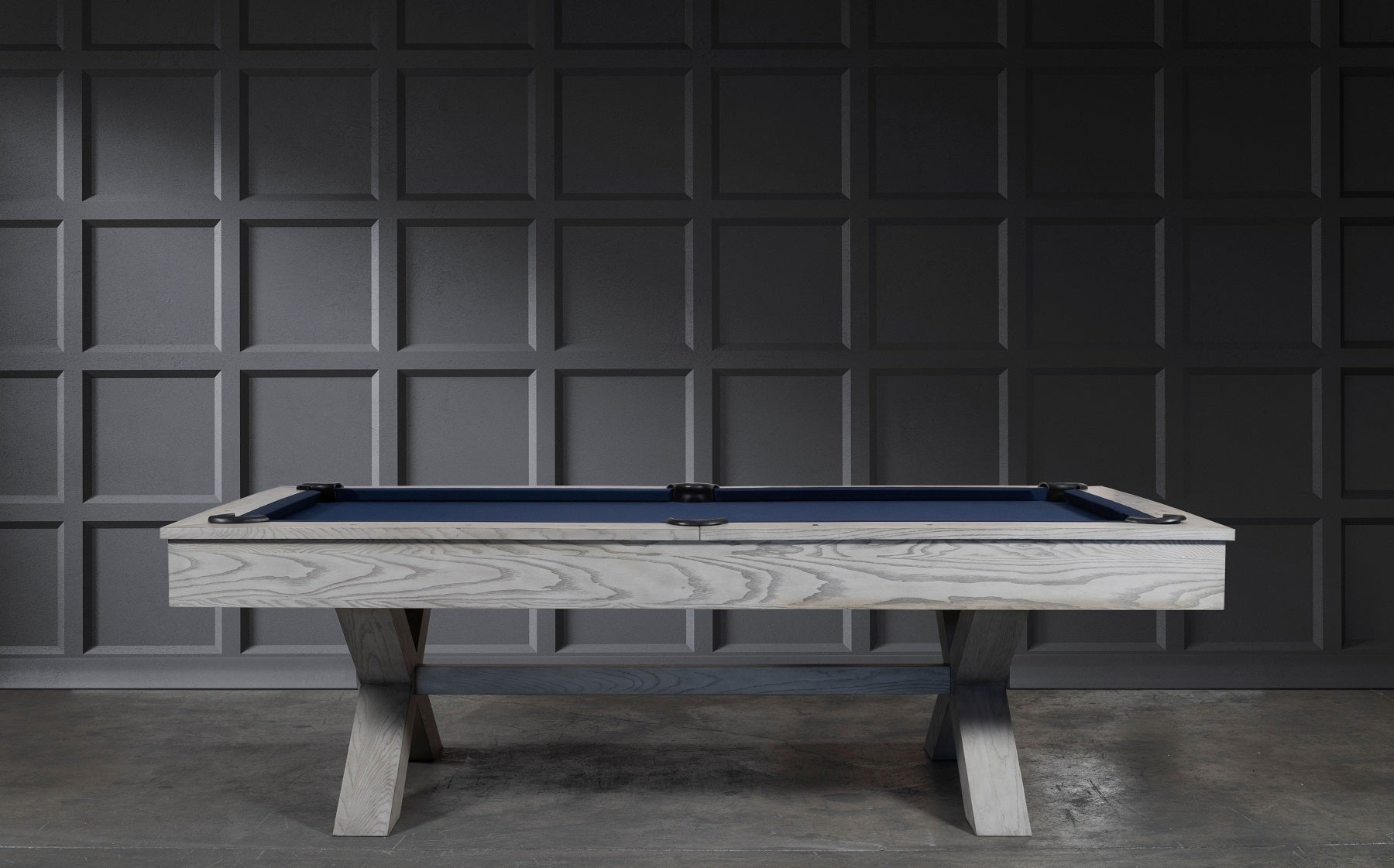 Nixon Billiards CrissyCross Slate Pool Table ISAF 90080/ISAF 90081 White Wash Lower Side Angle