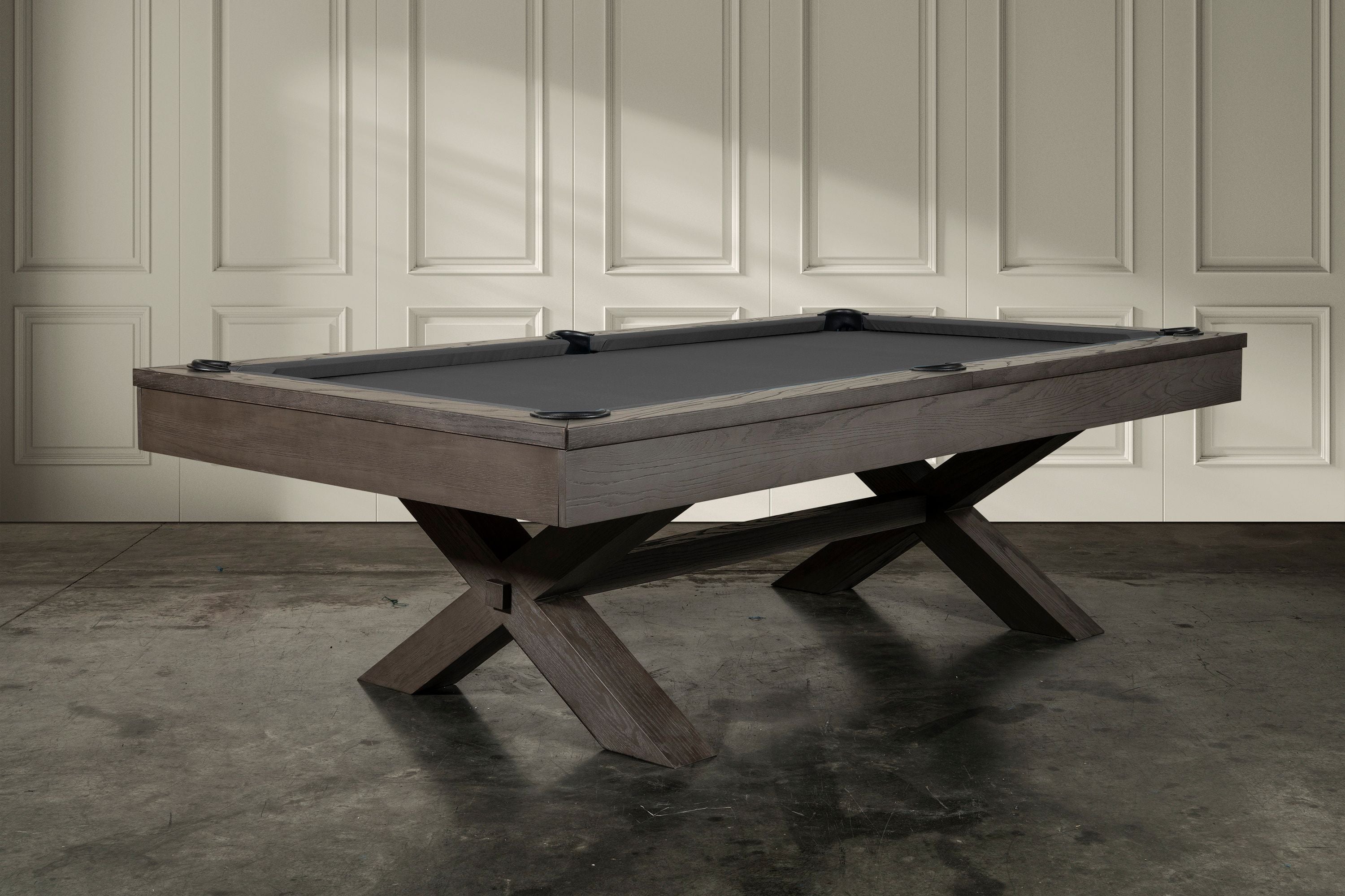 Nixon Billiards CrissyCross Slate Pool Table ISAF 90080/ISAF 90081 Charcoal Black Fabric Upper Corner Angle