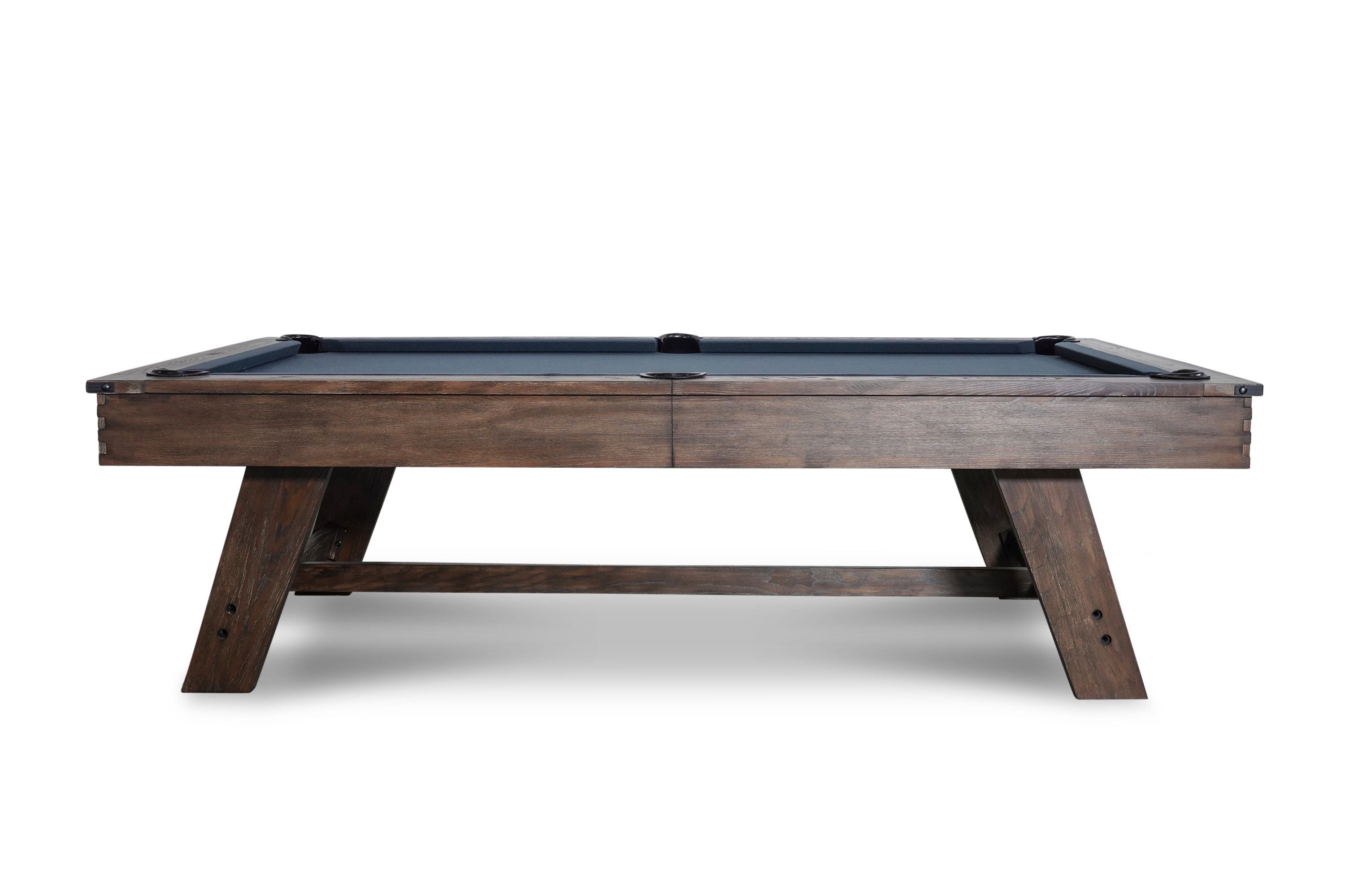 Nixon Billiards Hunter Slate Pool Table Brushed Walnut Wood Leg Side Angle